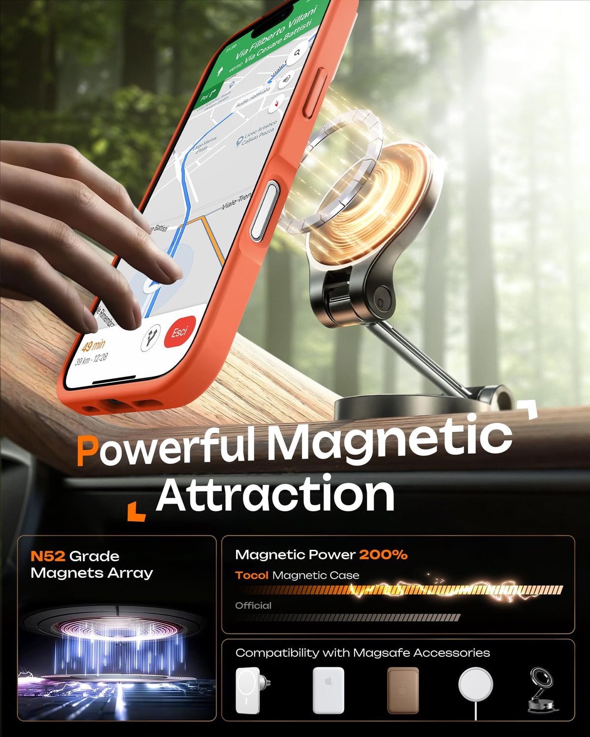 TOCOL for iPhone 16 Case, Compatible with MagSafe, Orange