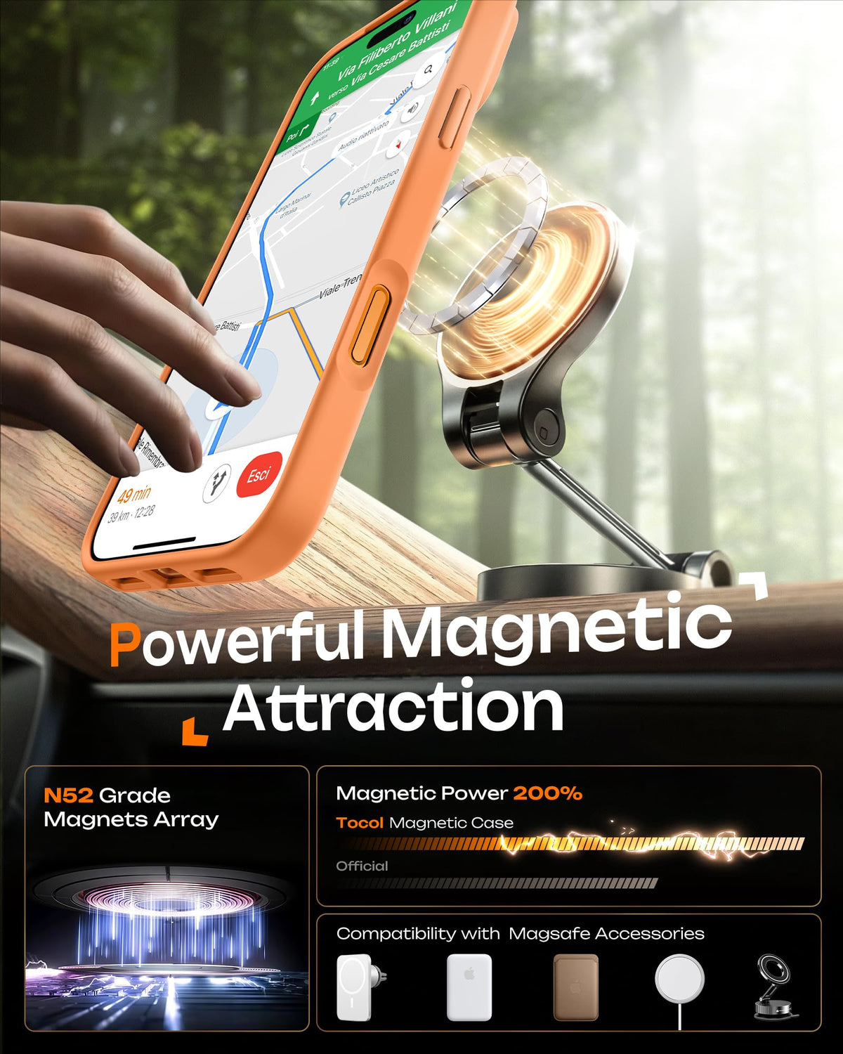 TOCOL for iPhone 17 Pro Max Case, Compatible with MagSafe, Orange