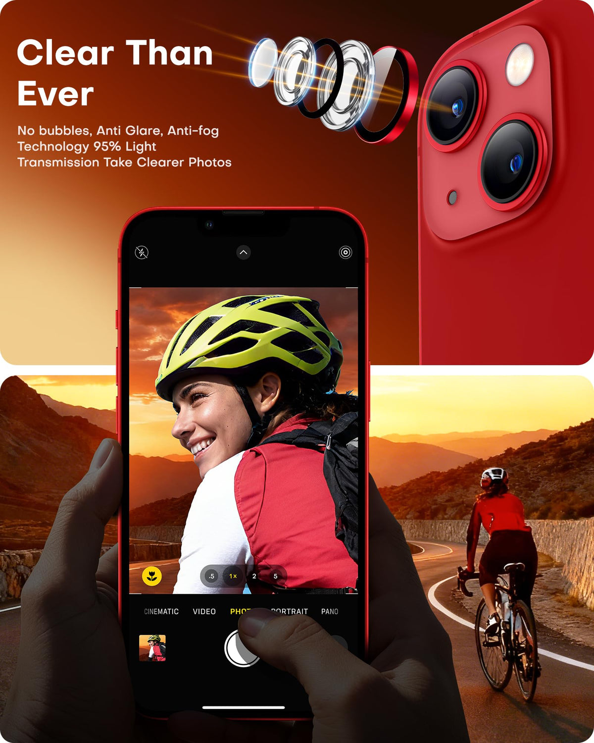 TOCOL Camera Lens Protector for iPhone 13 / iPhone 13 Mini Tempered Glass HD Individual Scratch Resistant Camera Cover Accessories Case Friendly 2 Pack（Red）