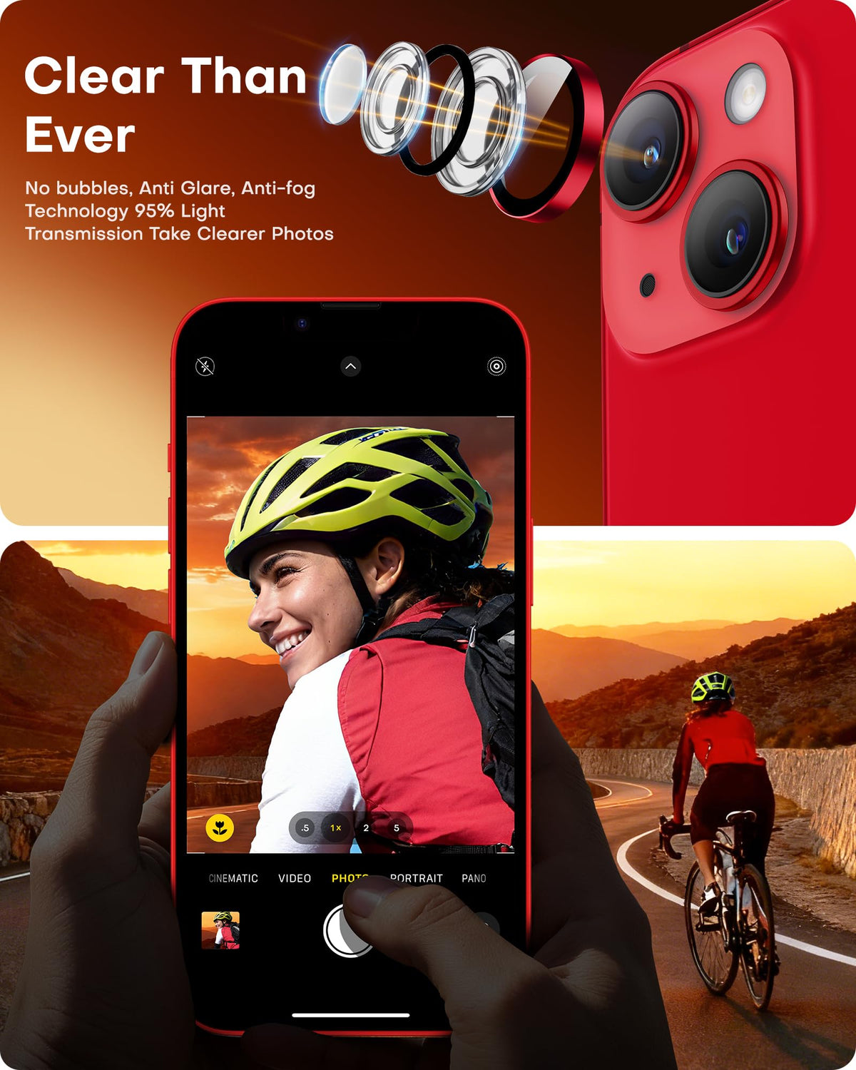 TOCOL Camera Lens Protector for iPhone 14 / iPhone 14 Plus Tempered Glass HD Individual Scratch Resistant Camera Cover Accessories Case Friendly 2 Pack（Red）