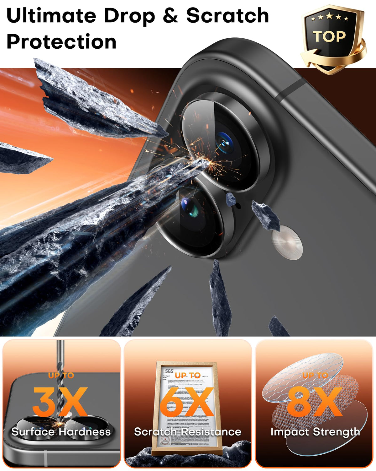 TOCOL Camera Lens Protector for iPhone 16 / iPhone 16 Plus Tempered Glass HD Individual Scratch Resistant Camera Cover Accessories Case Friendly 2 Pack（Black）