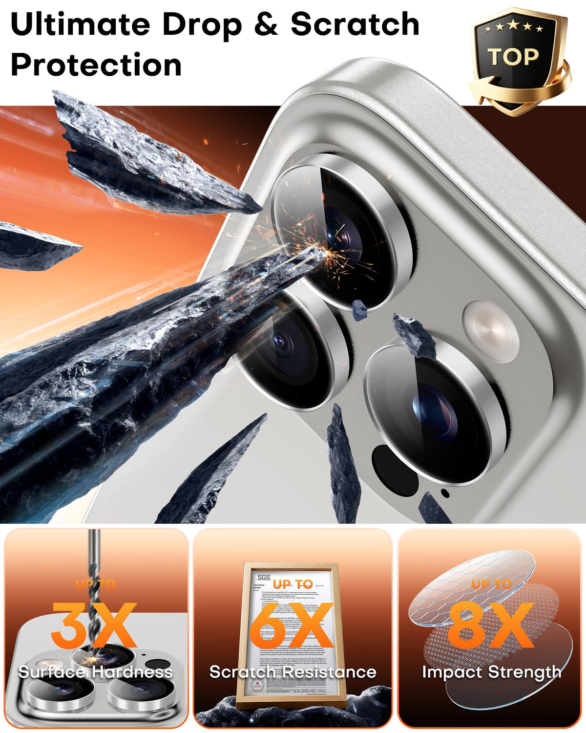 TOCOL for iPhone 14 Pro Max Camera Lens Protector/iPhone 14 Pro Camera Lens Protector Tempered Glass HD Individual Scratch Resistant Cover Accessories Case Friendly 2 Pack（Silvery）