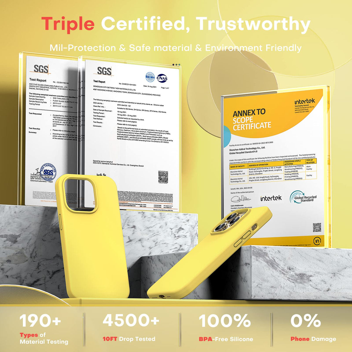 TOCOL [5 in 1 Designed for iPhone 14 Pro Case, with 2 Pack Screen Protector + 2 Pack Camera Lens Protector, Liquid Silicone Phone Case 6.1 Inch, [Anti-Scratch] [Drop Protection], Canary Yellow