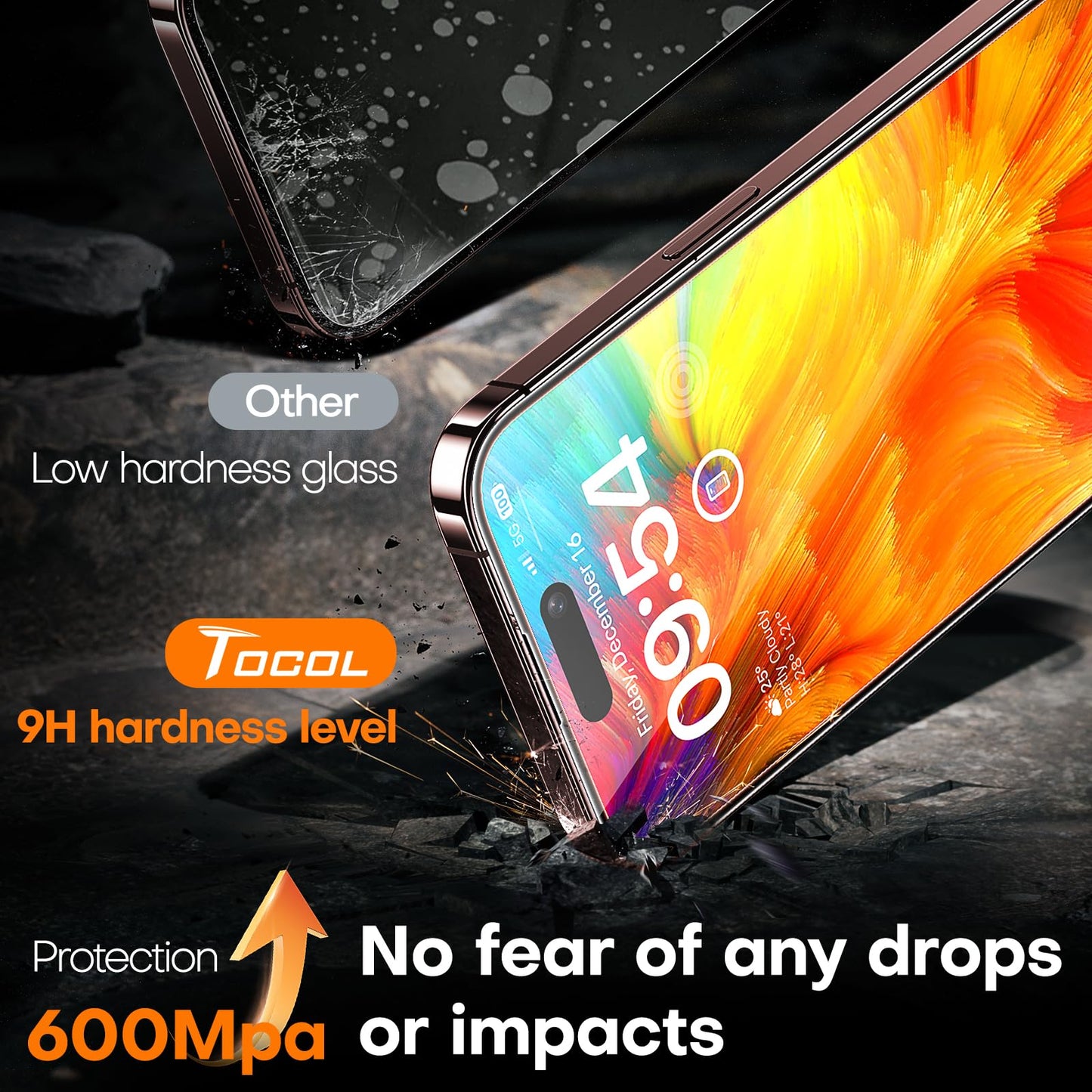 TOCOL 2 Pack Screen Protector for iPhone 17 Pro/iPhone 16 Pro 6.3-Inch, Instant Installation, Tempered Glass HD Clear, Military Grade Shatterproof, Case Friendly, Full Coverage Protection