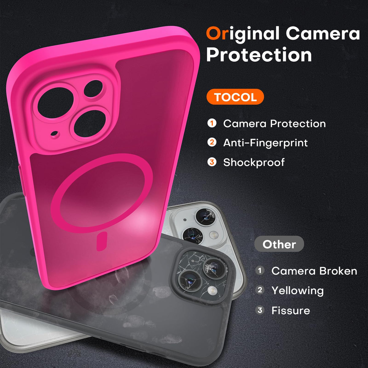 TOCOL for iPhone 15 Case, Compatible with MagSafe, Hot Pink