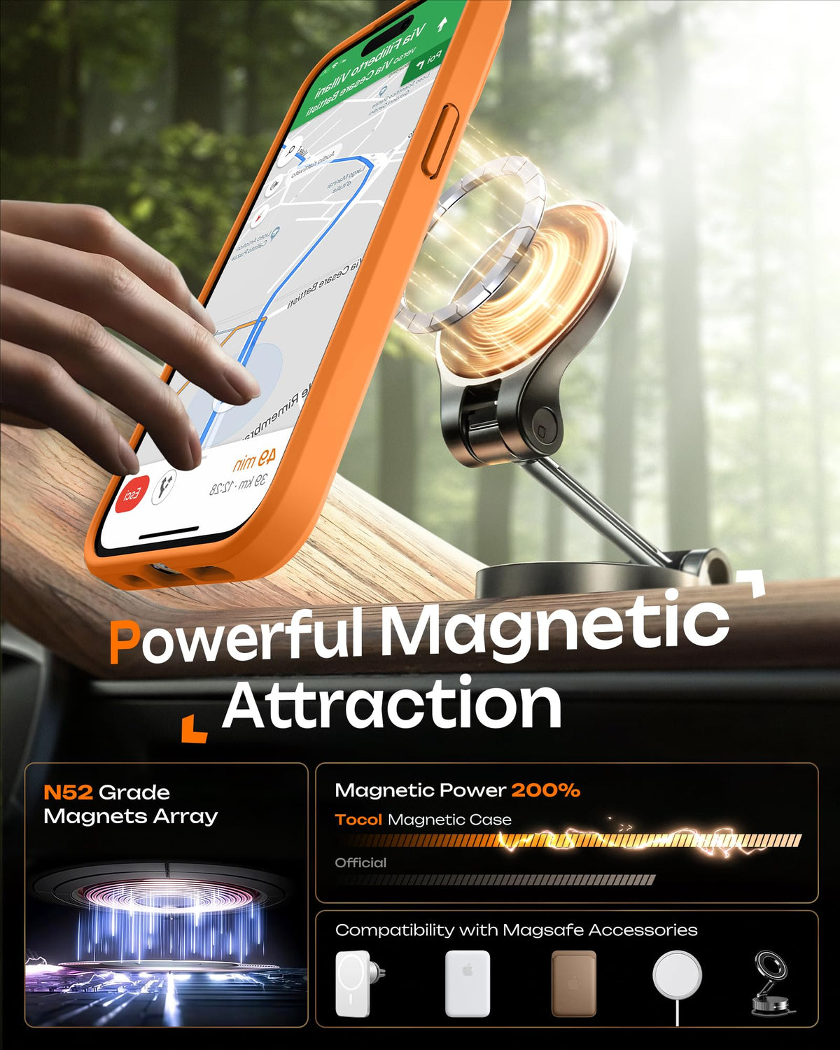 TOCOL for iPhone 13 Pro Case, Compatible with MagSafe, Orange