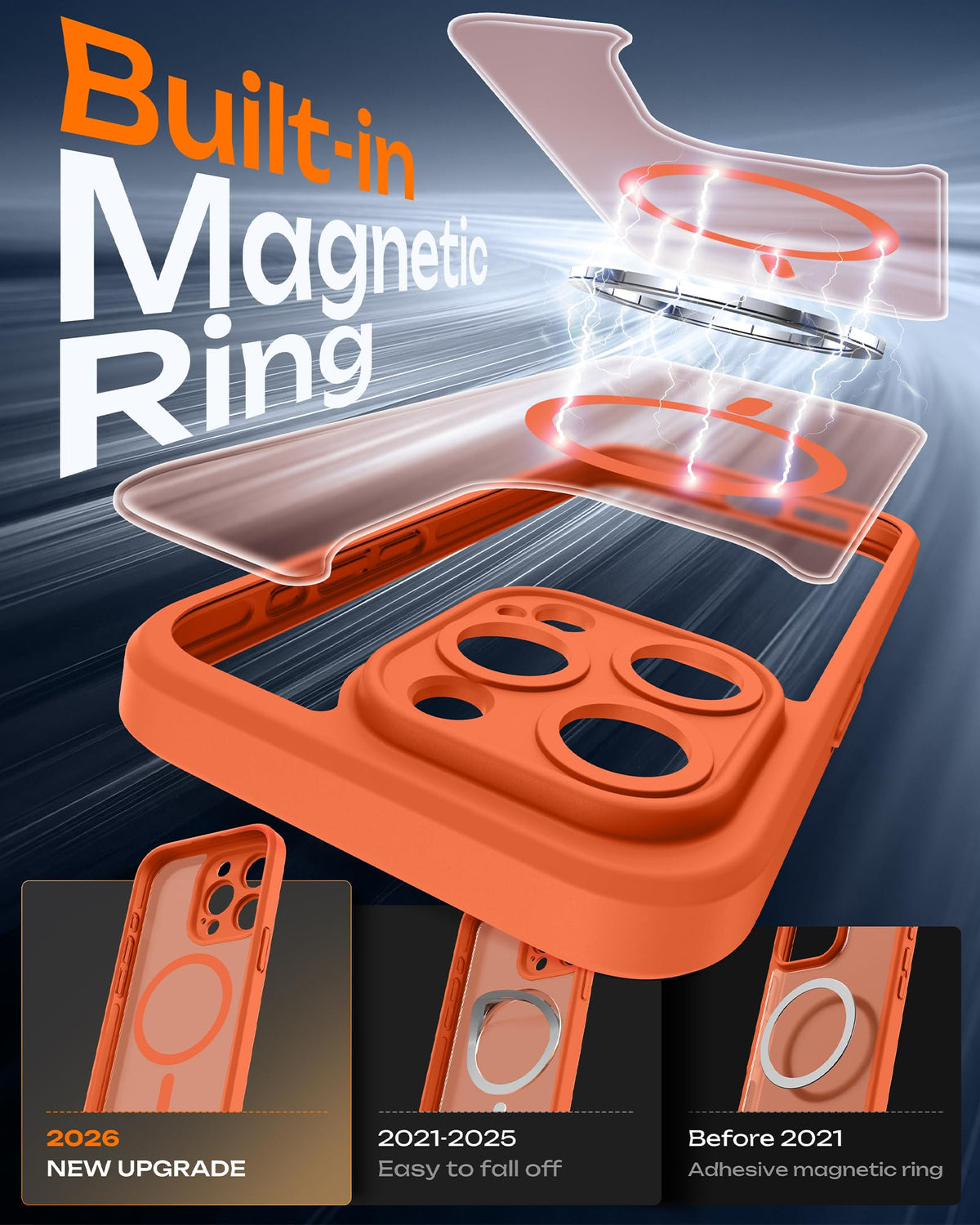 TOCOL for iPhone 15 Pro Case, Compatible with MagSafe, Orange