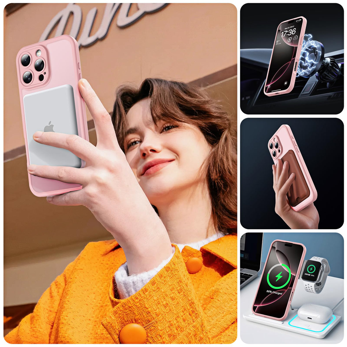TOCOL for iPhone 16 Pro Case, Compatible with MagSafe, Light Pink