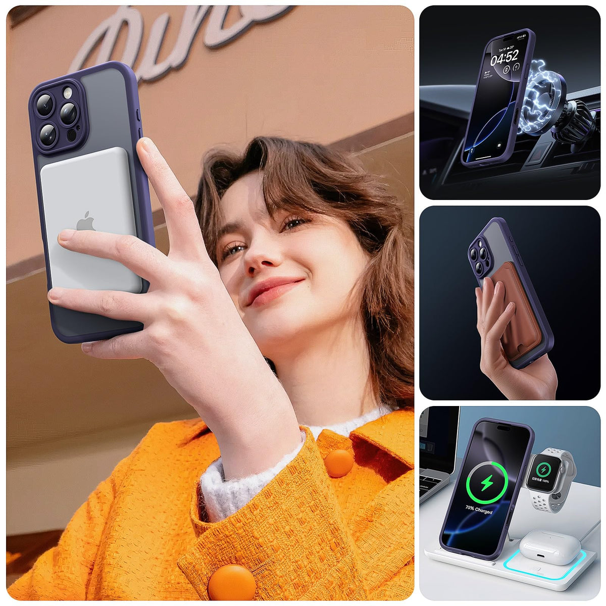 TOCOL Magnetic for iPhone 16 Pro Case 6.3-Inch, Fit for MagSafe, Upgraded [Full Camera Protection], [14FT Military Grade Drop Tested] Shockproof Translucent Matte Back Phone Cover (Midnight Purple)
