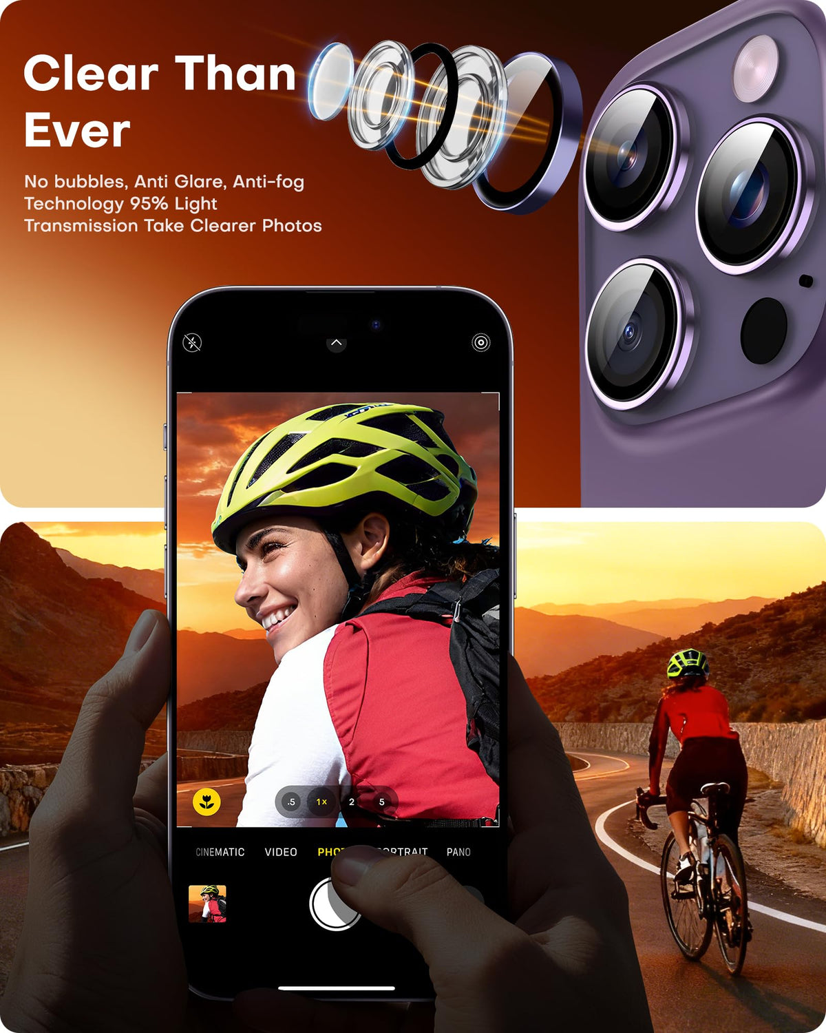 TOCOL for iPhone 14 Pro Max Camera Lens Protector/iPhone 14 Pro Camera Lens Protector Tempered Glass HD Individual Scratch Resistant Cover Accessories Case Friendly 2 Pack（Purple）