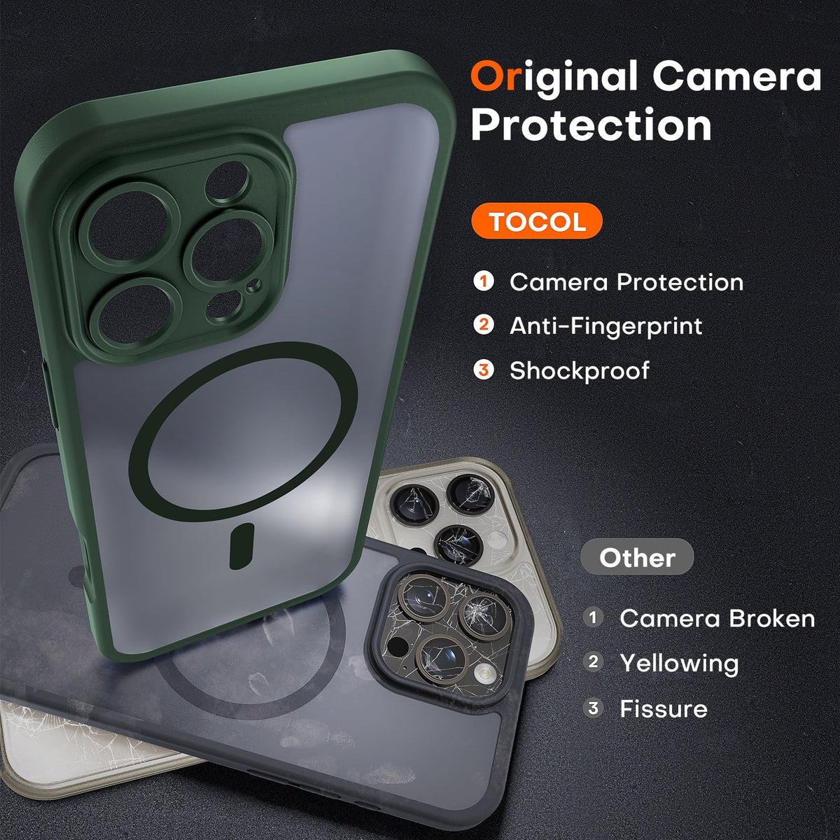 TOCOL Magnetic for iPhone 16 Pro Case 6.3-Inch, Fit for MagSafe, Upgraded [Full Camera Protection], [14FT Military Grade Drop Tested] Shockproof Translucent Matte Back Phone Cover (Alpine Green)