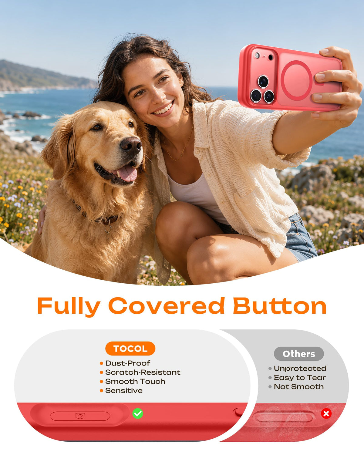 TOCOL for iPhone 18 Pro Case, Compatible with MagSafe, Red
