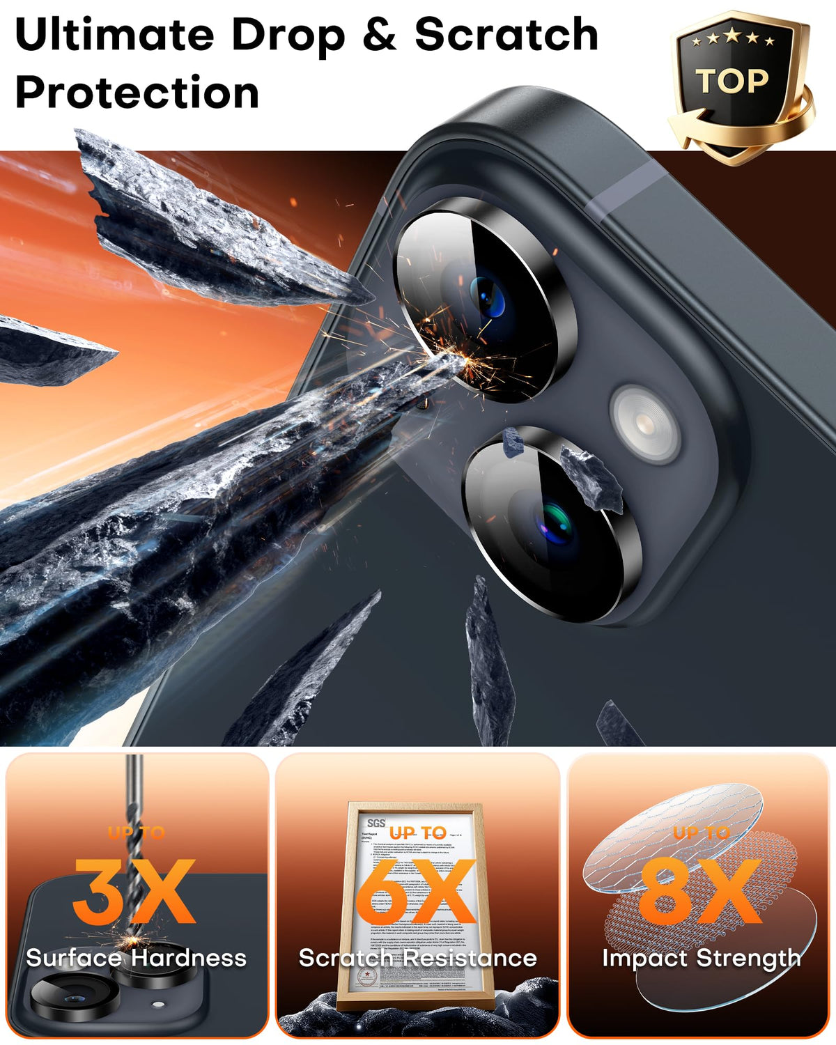 TOCOL Camera Lens Protector for iPhone 13 / iPhone 13 Mini Tempered Glass HD Individual Scratch Resistant Camera Cover Accessories Case Friendly 2 Pack（Black）