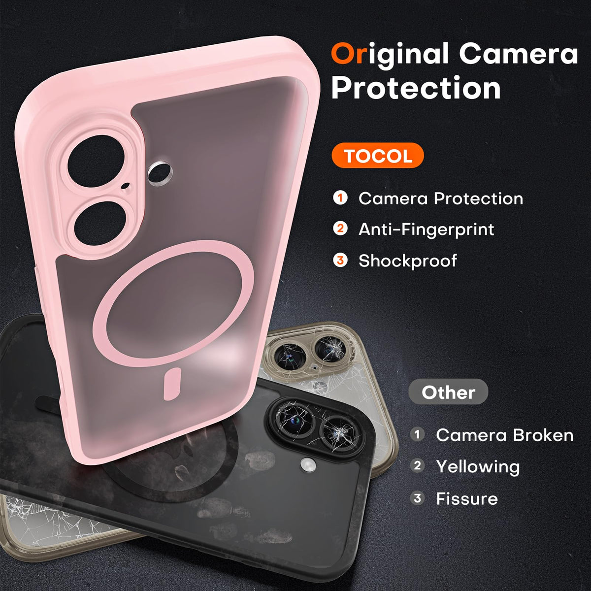 TOCOL for iPhone 16 Case, Compatible with MagSafe, Light Pink