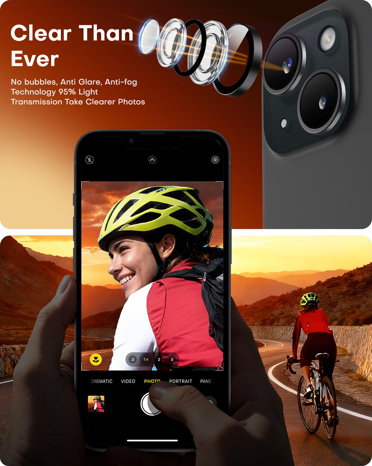 TOCOL Camera Lens Protector for iPhone 15 / iPhone 15 Plus Tempered Glass HD Individual Scratch Resistant Camera Cover Accessories Case Friendly 2 Pack（Black）