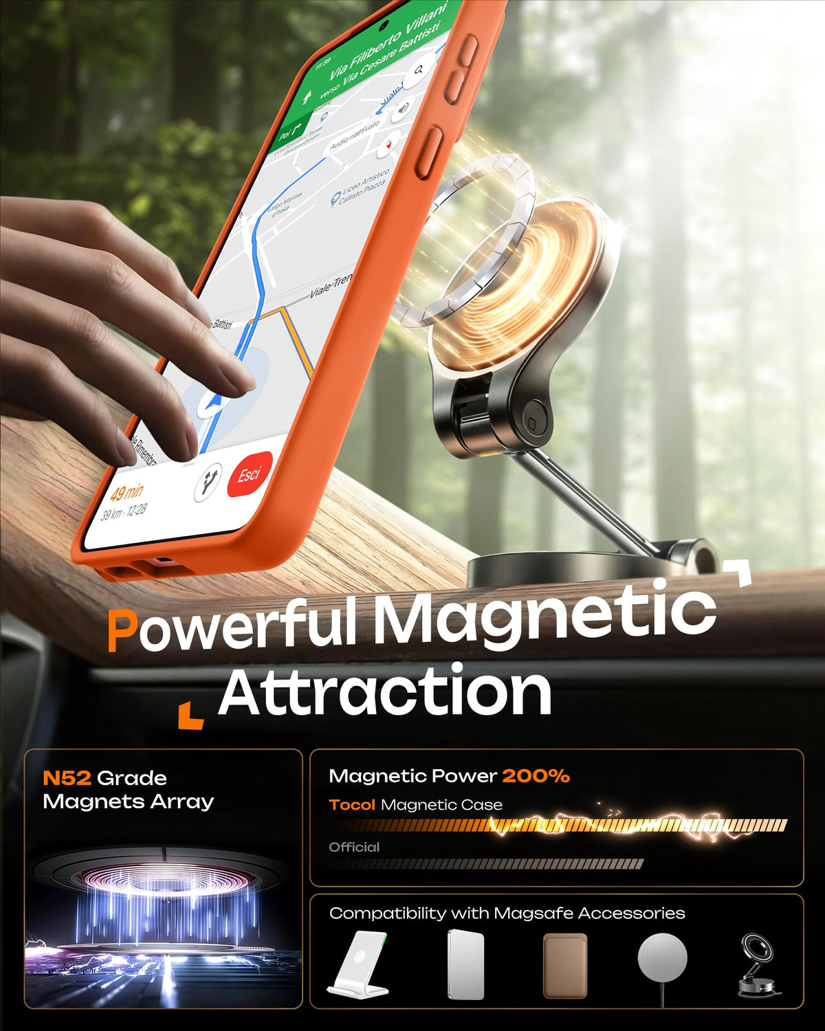 TOCOL for Samsung Galaxy S26 Ultra Case, Compatible with MagSafe, Orange