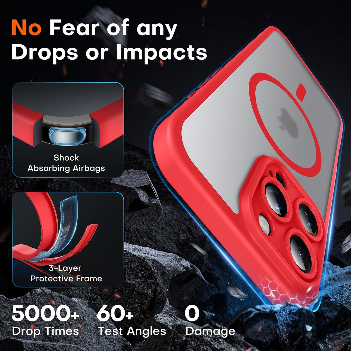 TOCOL 3 in 1 Magnetic Cover for iPhone 16 Pro Max 6.9 Inch with 2 Tempered Glass, Compatible with MagSafe [Integrated Camera Protection] Shockproof Translucent Matte Case, Red