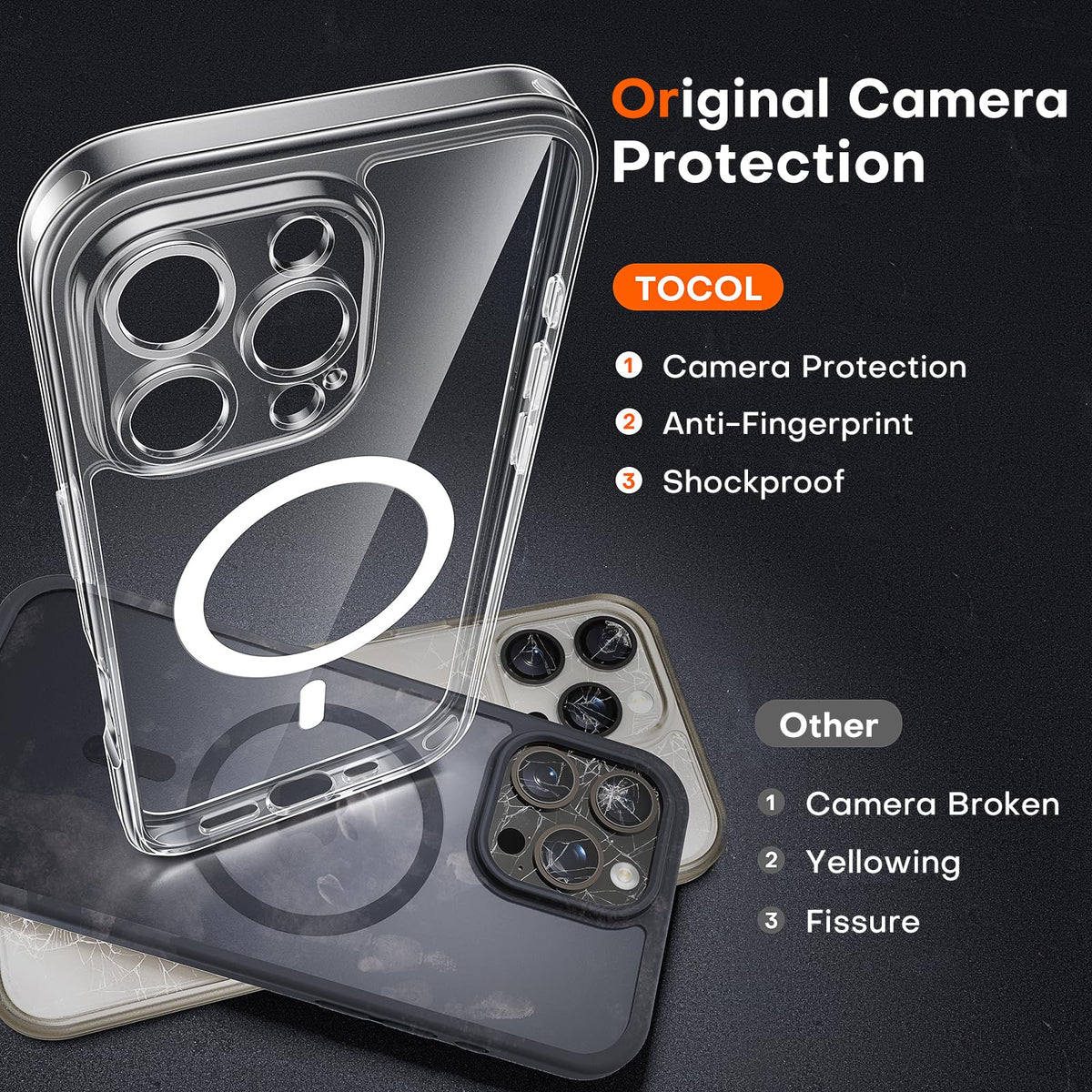 TOCOL Magnetic for iPhone 16 Pro Max Case 6.9-Inch, Fit for MagSafe, Upgraded [Full Camera Protection] [Never Yellowing] [14FT Military Grade Drop Tested] Military Shockproof Slim Cover (Clear)