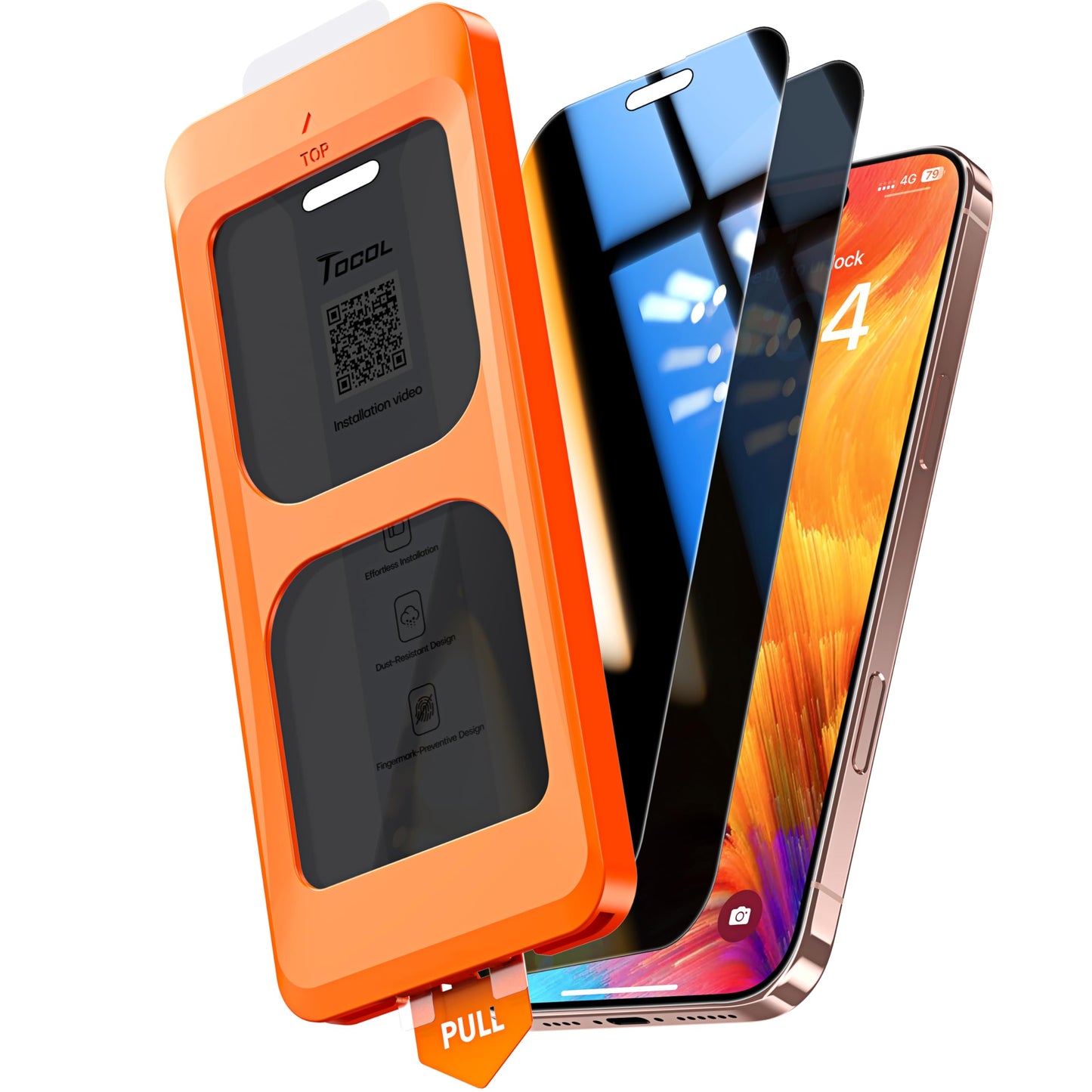 TOCOL 2 Pack for iPhone 16 Pro Privacy Screen Protector 6.3-Inch, True 25°Anti Spy, Instant Installation, 16FT Military Grade Shatterproof, Tempered Glass, Case Friendly, Full Coverage Protection