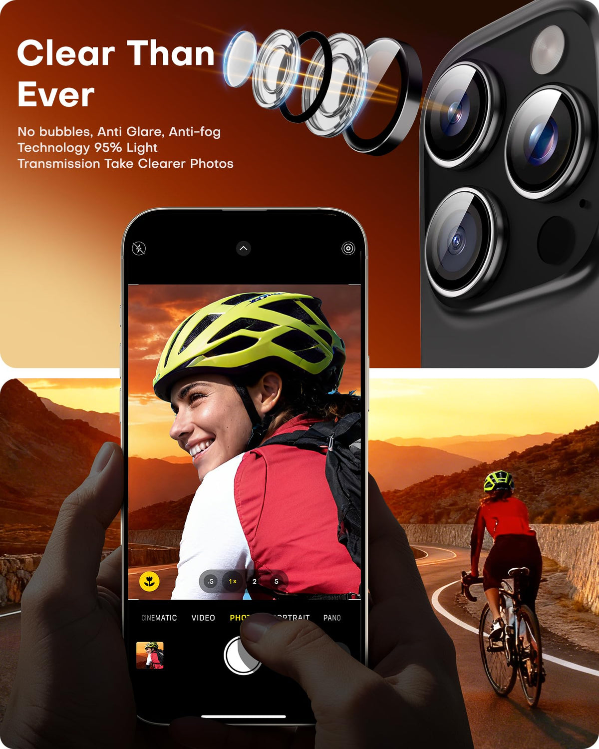 TOCOL for 2 Pack iPhone 15 Pro Max Camera Lens Protector/iPhone 15 Pro Camera Lens Protector Tempered Glass HD Individual Scratch Resistant Cover Accessories Case Friendly（Black）