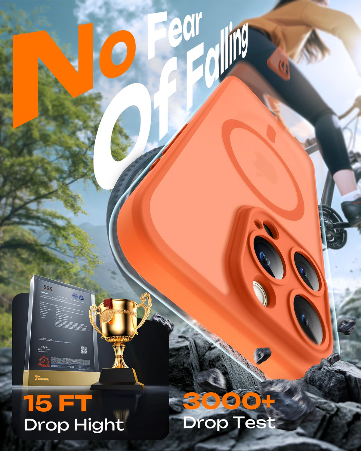 TOCOL for iPhone 15 Pro Max Case, Compatible with MagSafe, Orange