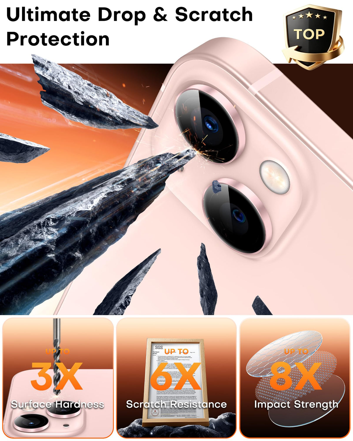TOCOL Camera Lens Protector for iPhone 13 / iPhone 13 Mini Tempered Glass HD Individual Scratch Resistant Camera Cover Accessories Case Friendly 2 Pack（Light Pink）