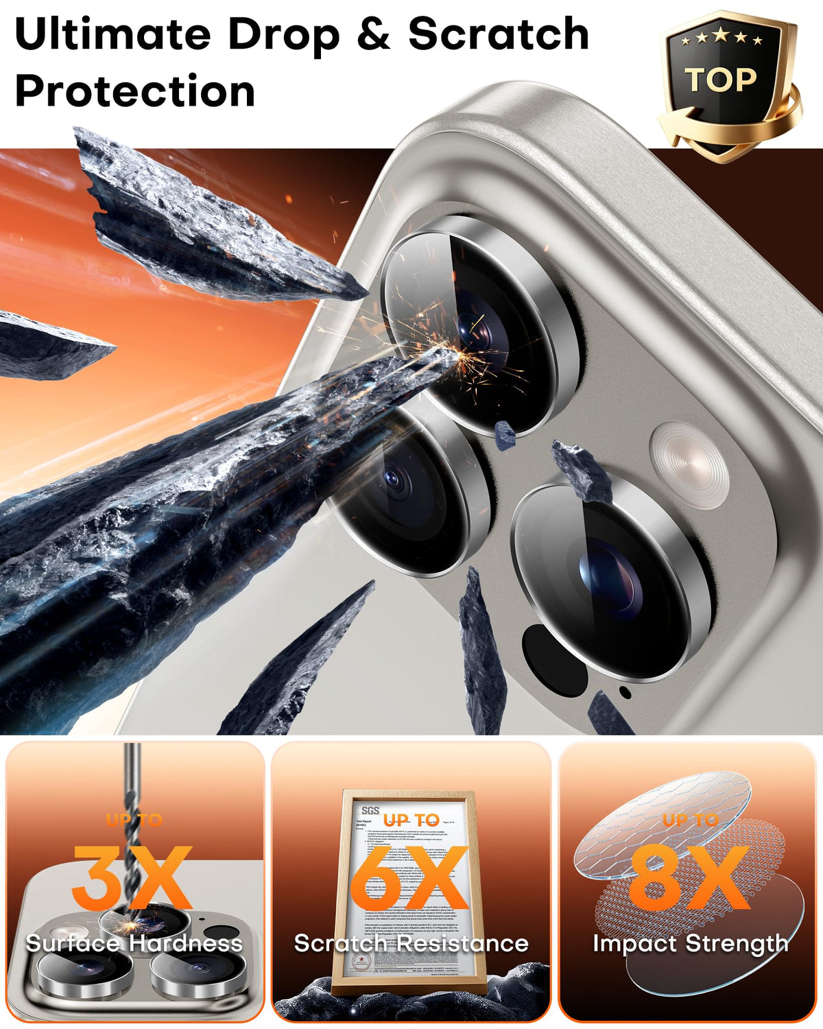 TOCOL for iPhone 16 Pro Max Camera Lens Protector/iPhone 16 Pro Camera Lens Protector Tempered Glass HD Individual Scratch Resistant Cover Accessories Case Friendly 2 Pack（Gray）