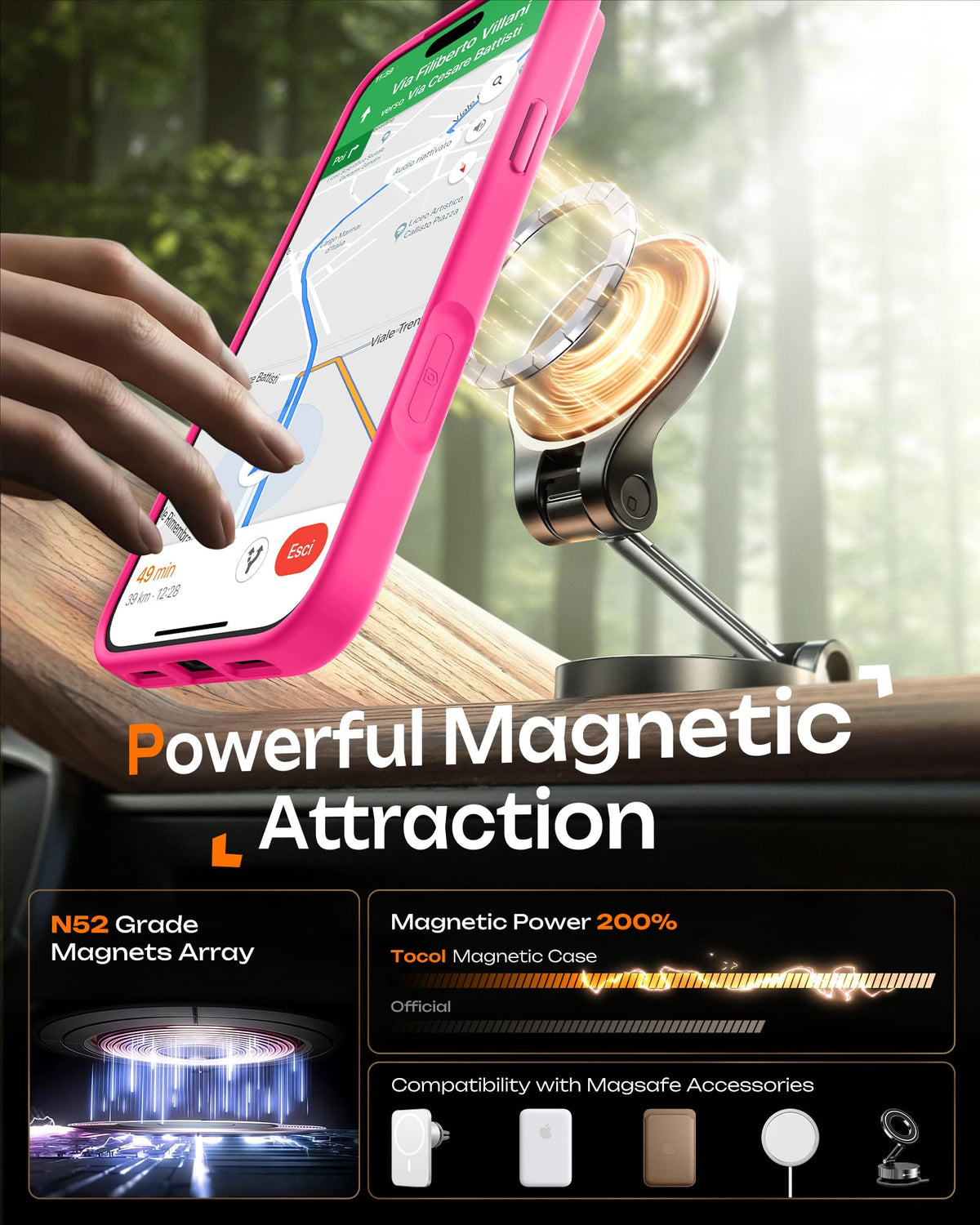 TOCOL for iPhone 18 Pro Max Case, Compatible with MagSafe, Hot Pink