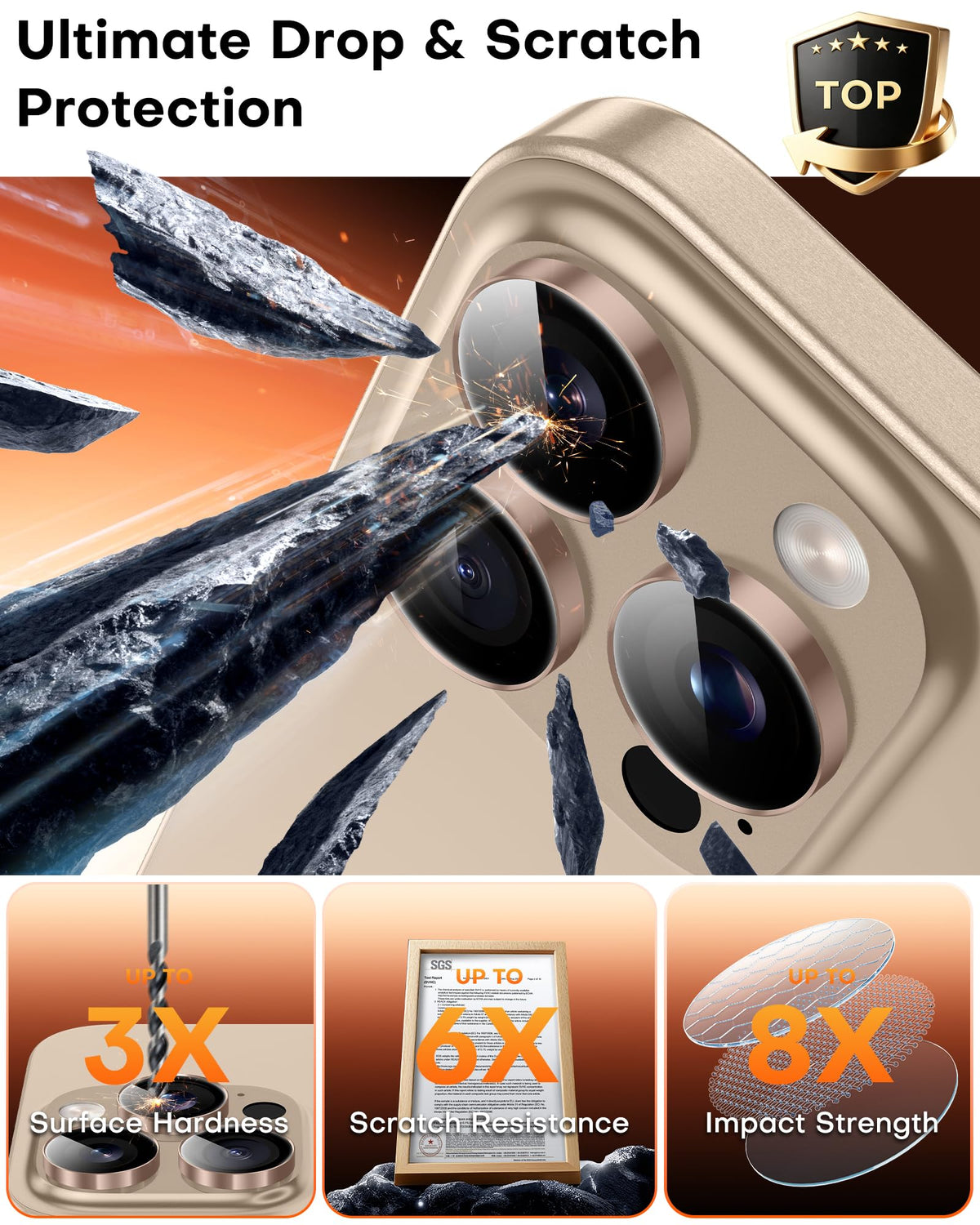 TOCOL for iPhone 14 Pro Max Camera Lens Protector/iPhone 14 Pro Camera Lens Protector Tempered Glass HD Individual Scratch Resistant Cover Accessories Case Friendly 2 Pack（Rose Gold）