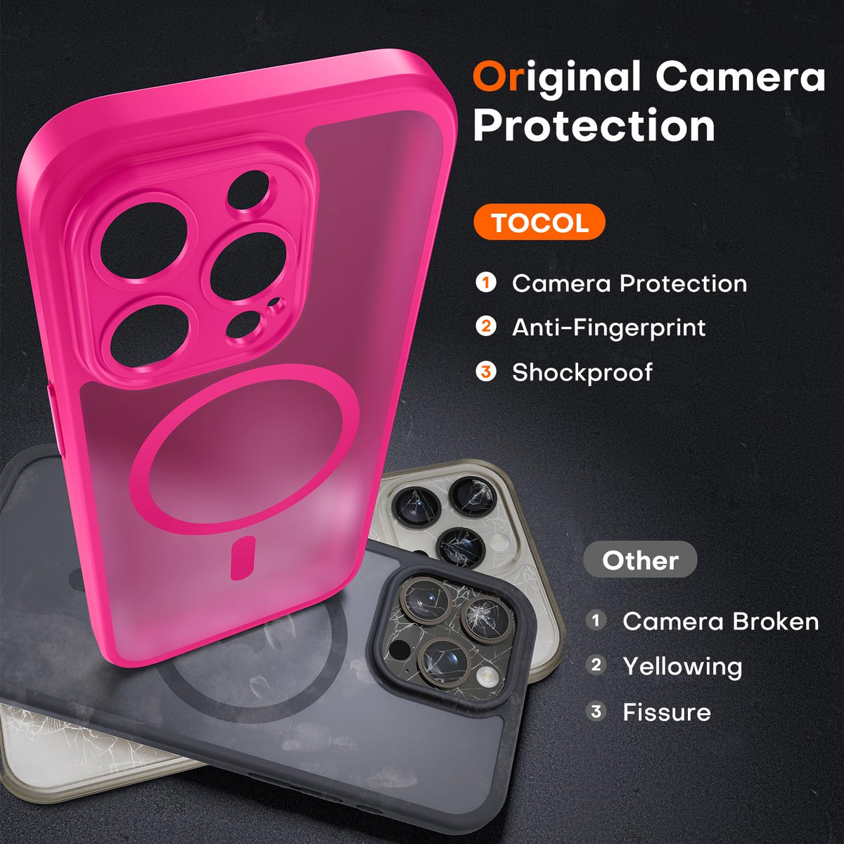 TOCOL for iPhone 14 Pro Case, Compatible with MagSafe, Hot Pink