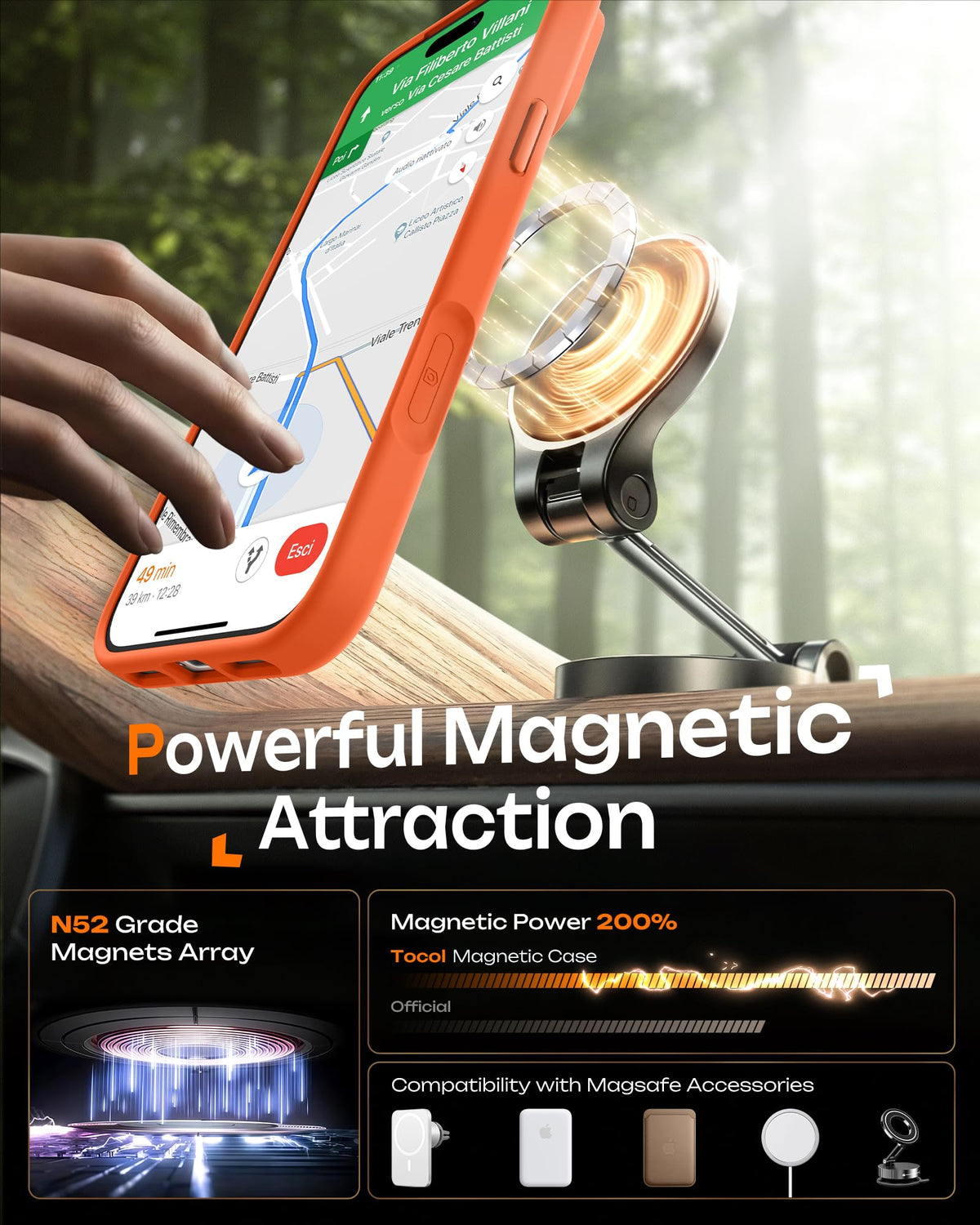 TOCOL for iPhone 18 Pro Case, Compatible with MagSafe, Orange