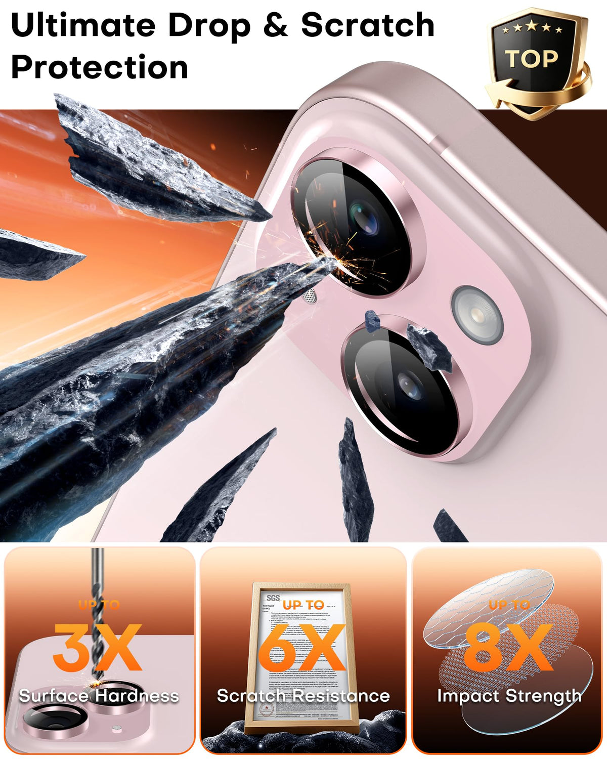 TOCOL Camera Lens Protector for iPhone 15 / iPhone 15 Plus Tempered Glass HD Individual Scratch Resistant Camera Cover Accessories Case Friendly 2 Pack（Light Pink）