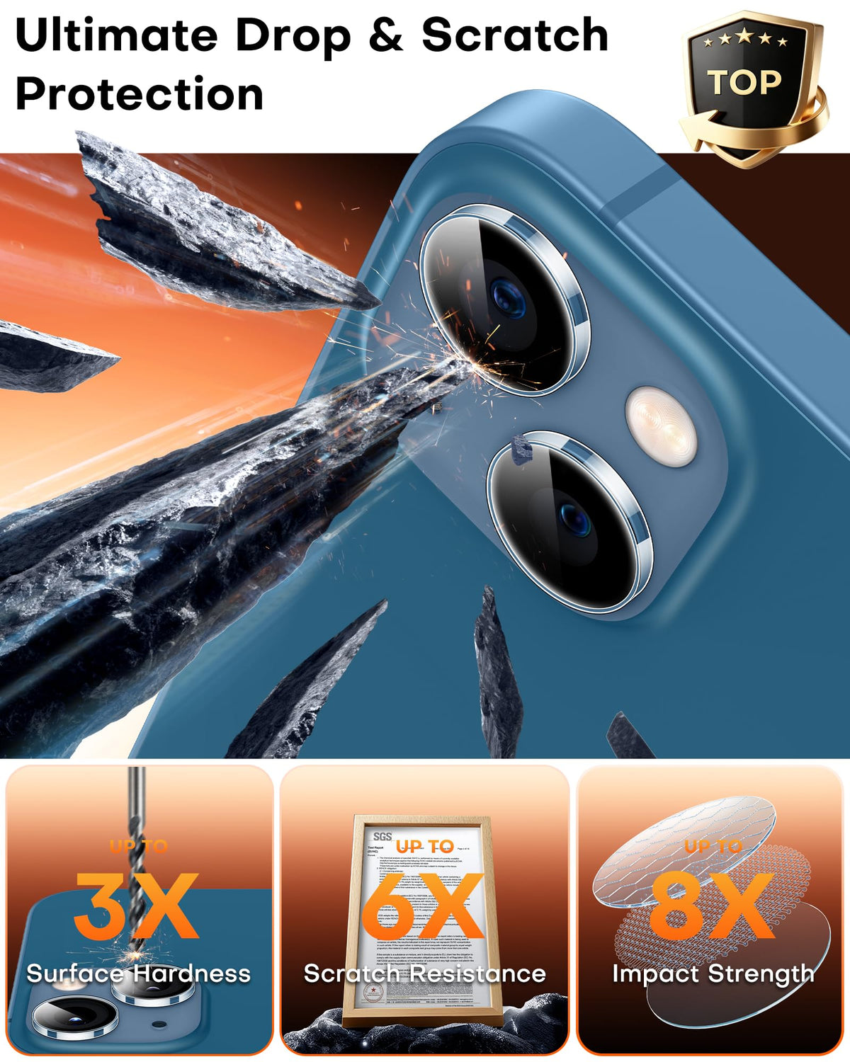 TOCOL Camera Lens Protector for iPhone 13 / iPhone 13 Mini Tempered Glass HD Individual Scratch Resistant Camera Cover Accessories Case Friendly 2 Pack（Clear）