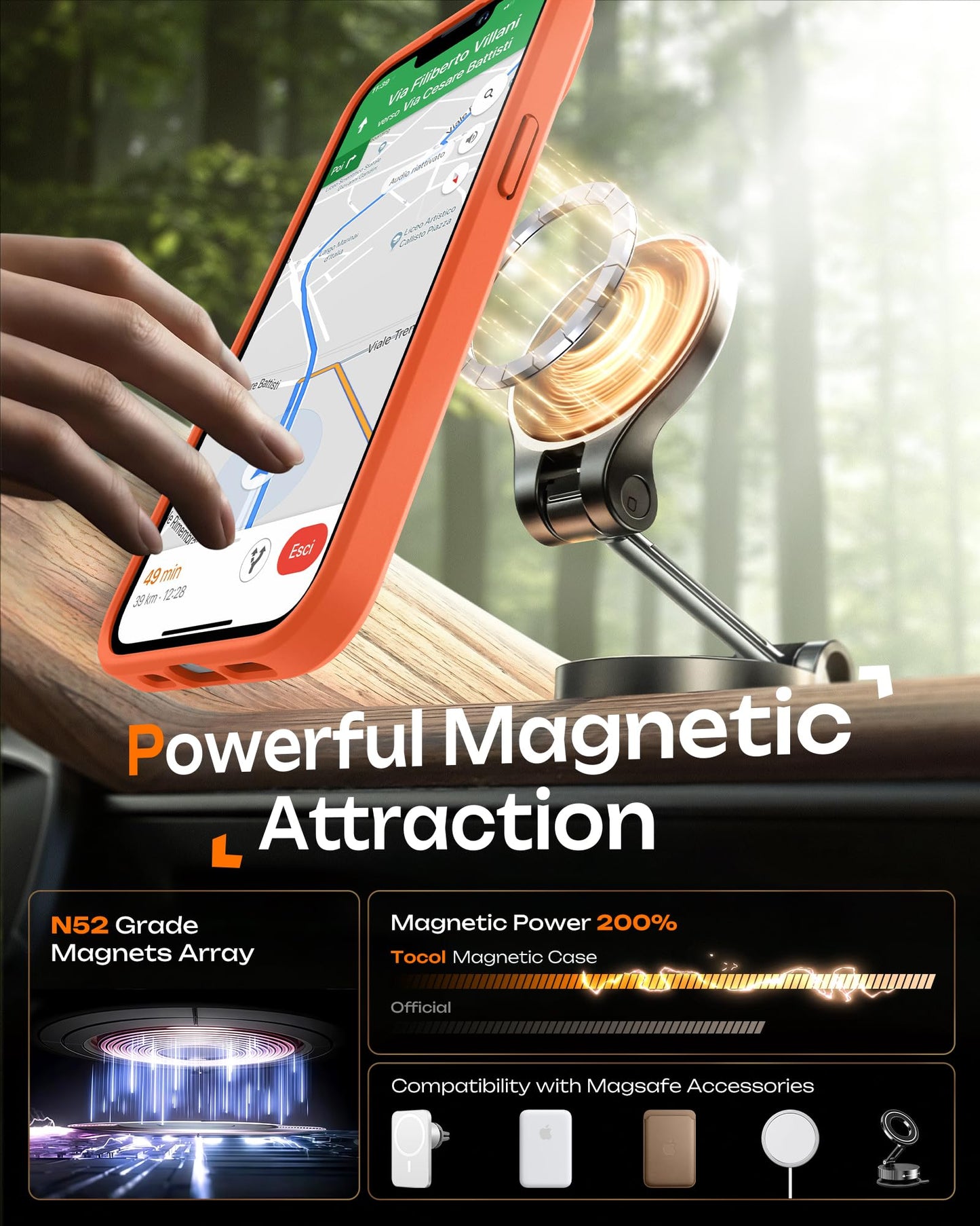 TOCOL for iPhone 13 Case, Compatible with MagSafe, Orange