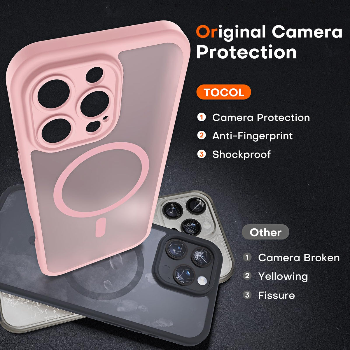 TOCOL for iPhone 16 Pro Case, Compatible with MagSafe, Light Pink