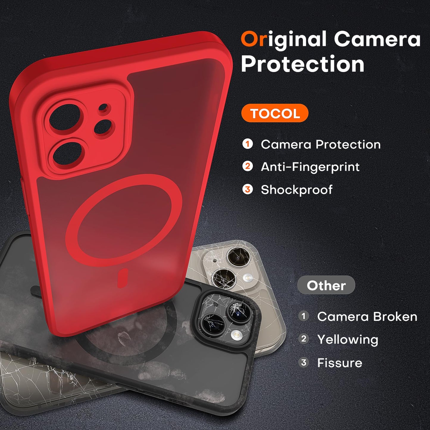 TOCOL for iPhone 12 Case, Full Camera Protection, Drop Protection, Compatible with Magsafe, Matte Phone Case for iPhone 12 6.1 inch (Red)