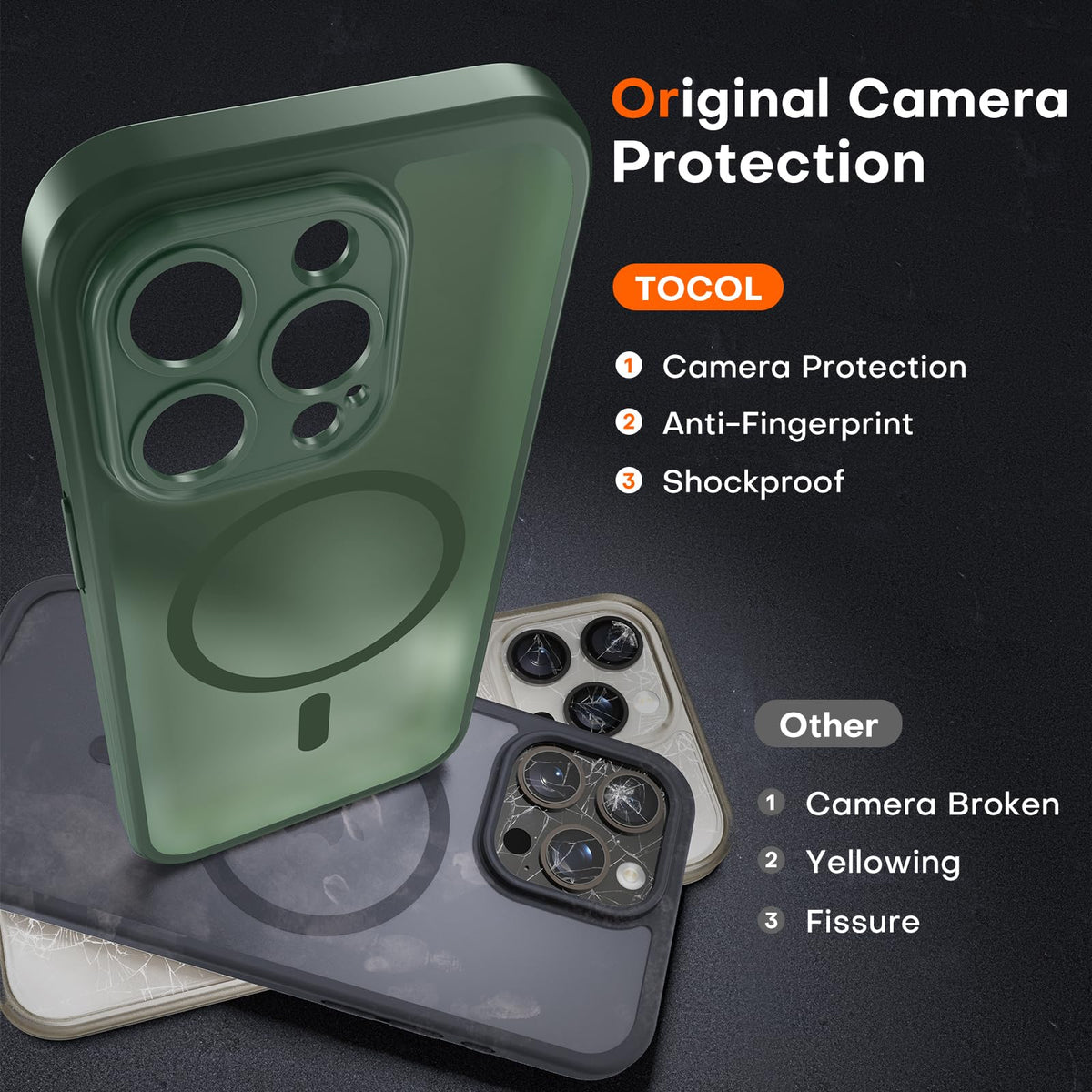 TOCOL Magnetic for iPhone 14 Pro Case, Upgraded Full Camera Protection, Compatible with Magsafe, Drop Protection, Translucent Matte Back Bumper Phone Cover 6.1-Inch, Alpine Green