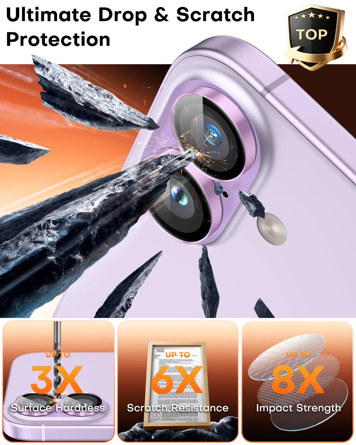 TOCOL Camera Lens Protector for iPhone 16 / iPhone 16 Plus Tempered Glass HD Individual Scratch Resistant Camera Cover Accessories Case Friendly 2 Pack（Pink）