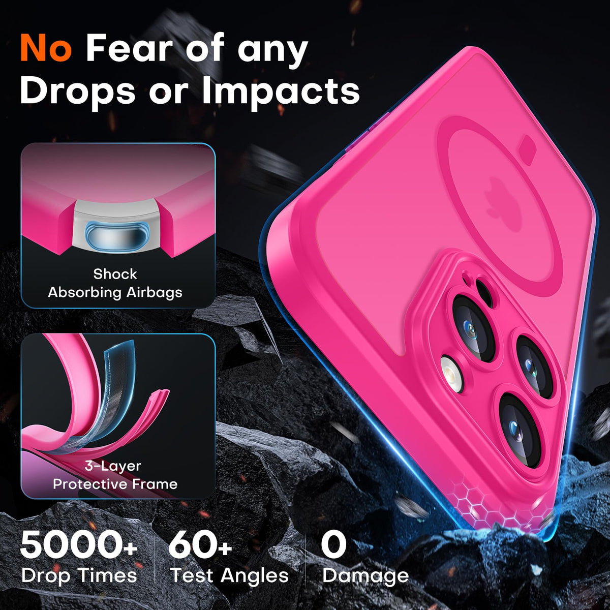 TOCOL for iPhone 14 Pro Case, Compatible with MagSafe, Hot Pink