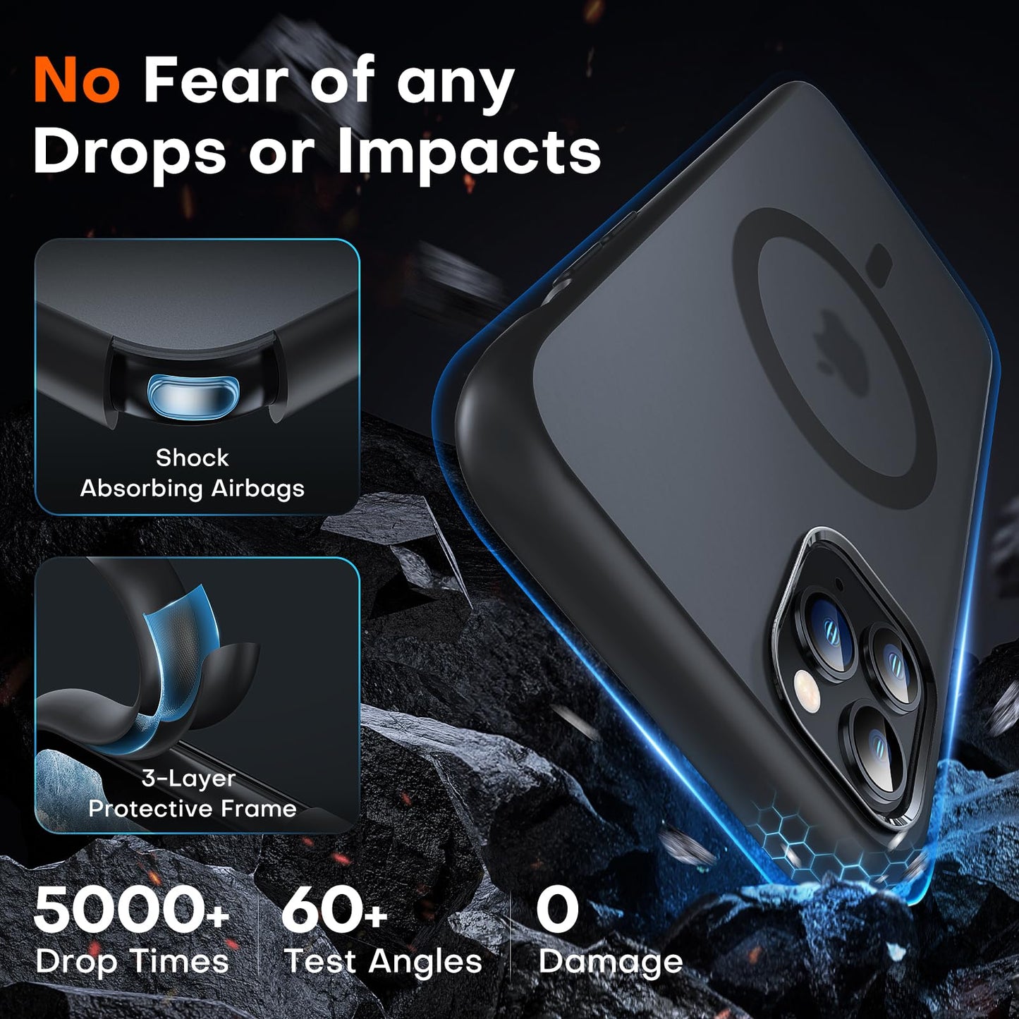TOCOL For iPhone 11 Pro Case for Magsafe, Shockproof, Anti-Fingerprint, Scratch-Resistant, Translucent Back, Non-Slip, Matt, Magnetic Mobile Phone Case for iPhone 11 Pro, Black