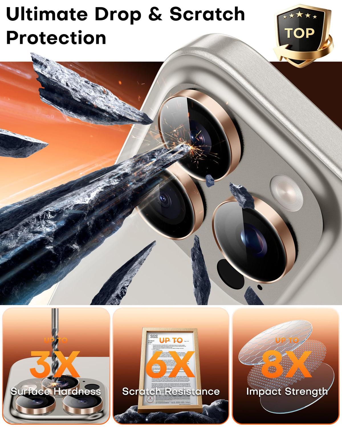 TOCOL for iPhone 15 Pro Max Camera Lens Protector/iPhone 15 Pro Camera Lens Protector Tempered Glass HD Individual Scratch Resistant Cover Accessories Case Friendly 2 Pack（Rose Gold）