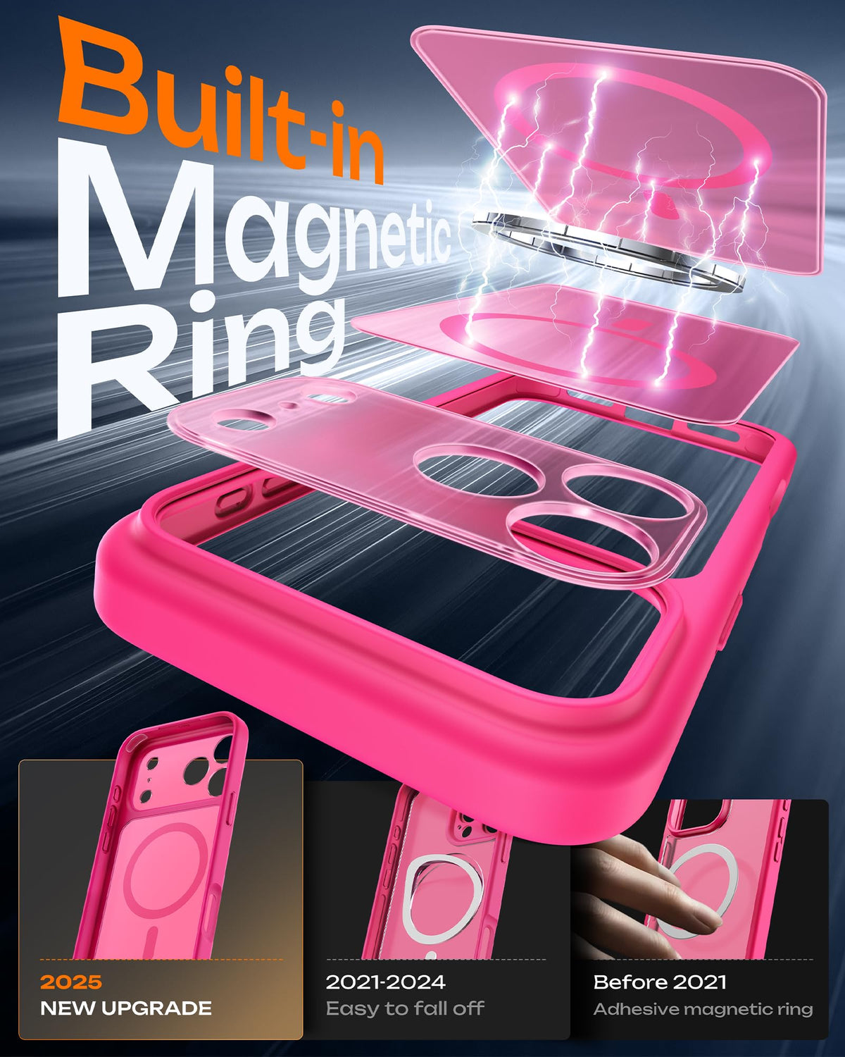 TOCOL for iPhone 17 Pro Case, Compatible with MagSafe, Hot Pink