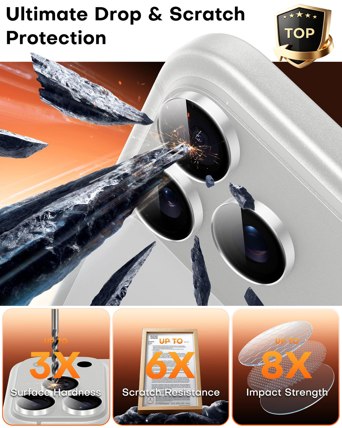 TOCOL Camera Lens Protector for iPhone 17 Pro Max/iPhone 17 Pro Tempered Glass HD Individual Scratch Resistant Camera Cover Accessories Case Friendly 2 Pack（Silvery）
