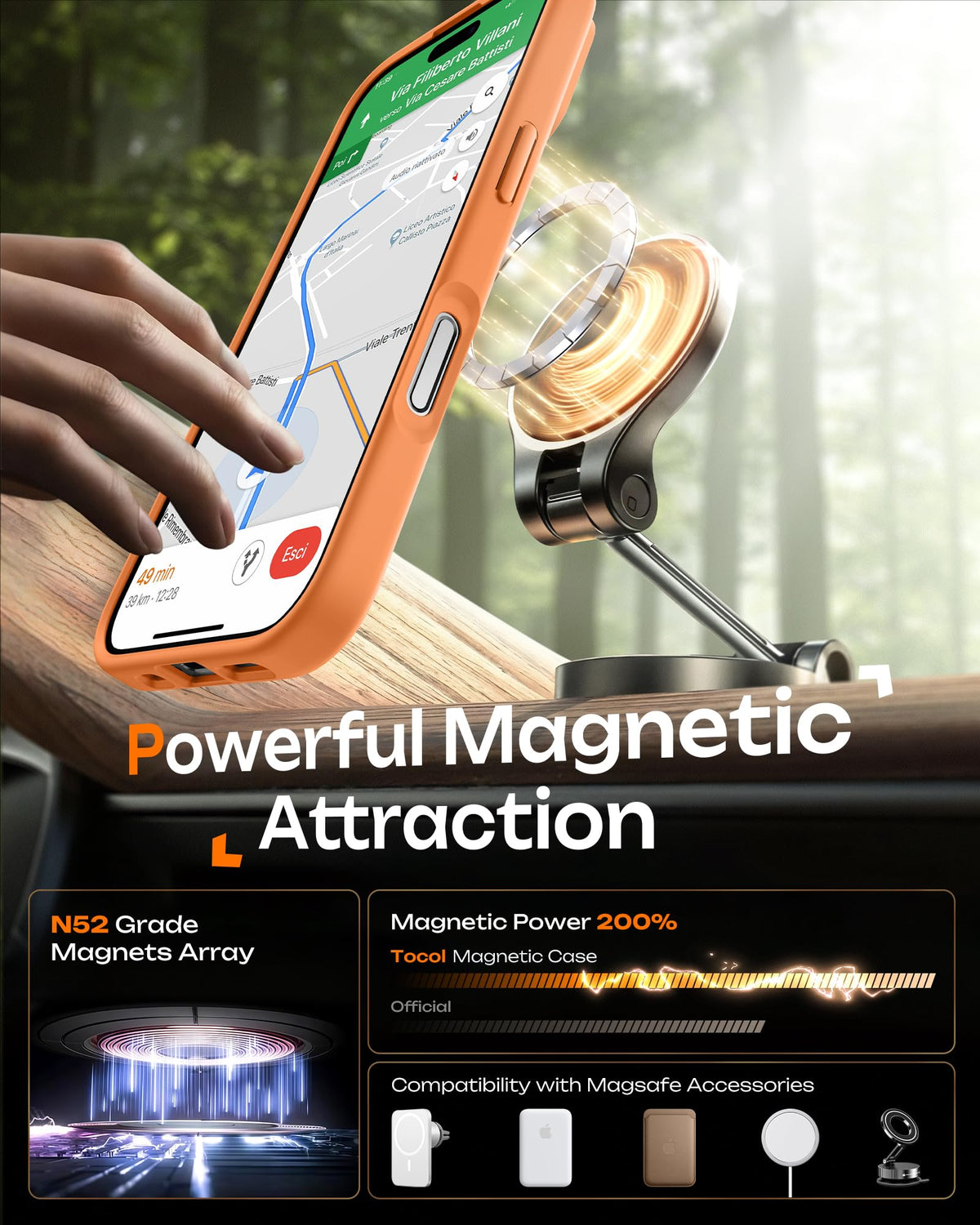 TOCOL for iPhone 17 Case, Compatible with MagSafe, Orange