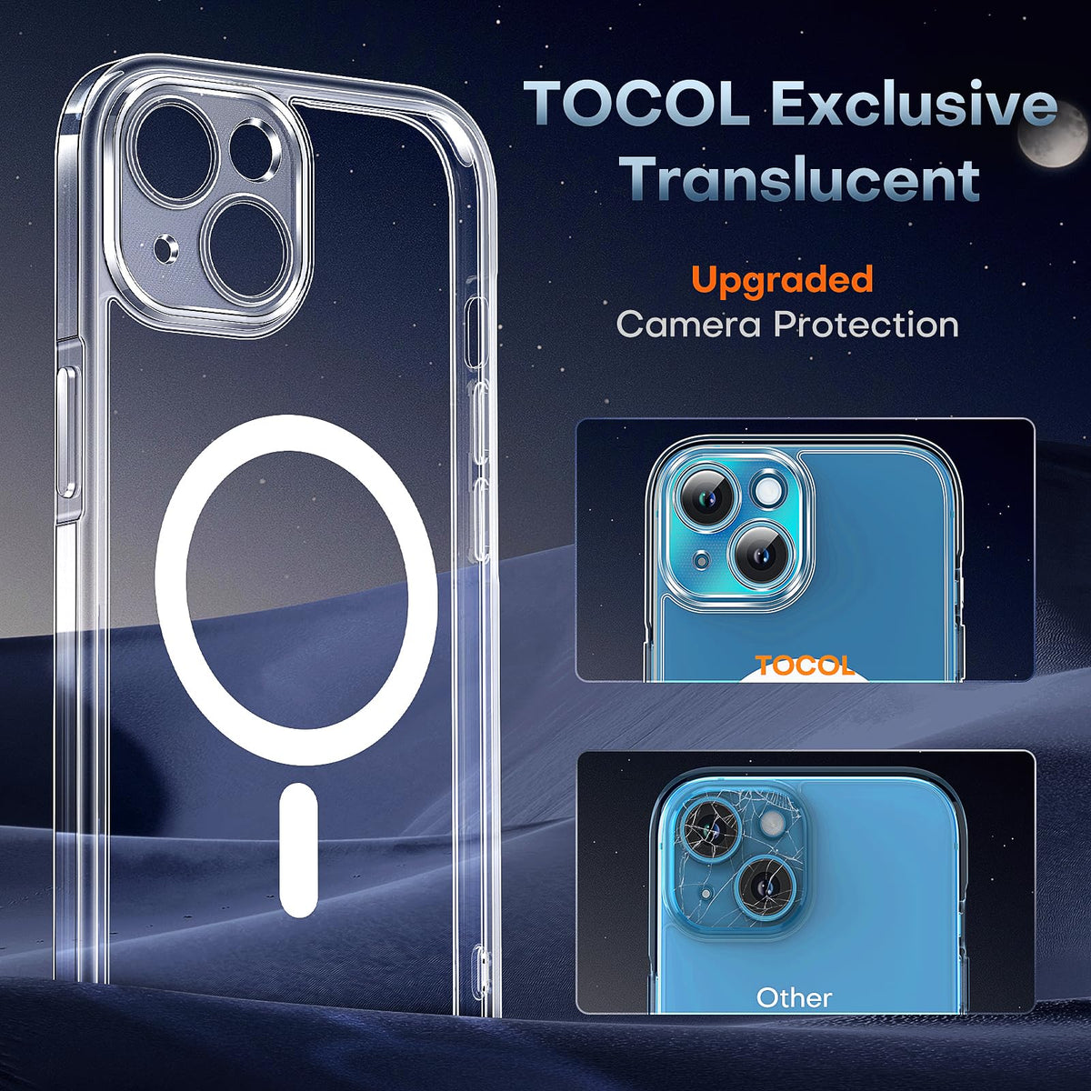 TOCOL Clear Magnetic for iPhone 13 Case 6.1-Inch, Fit for MagSafe, Upgraded [Full Camera Protection], [Never Yellowing] Protective HD Hard Shockproof Slim Phone Cover (Clear)