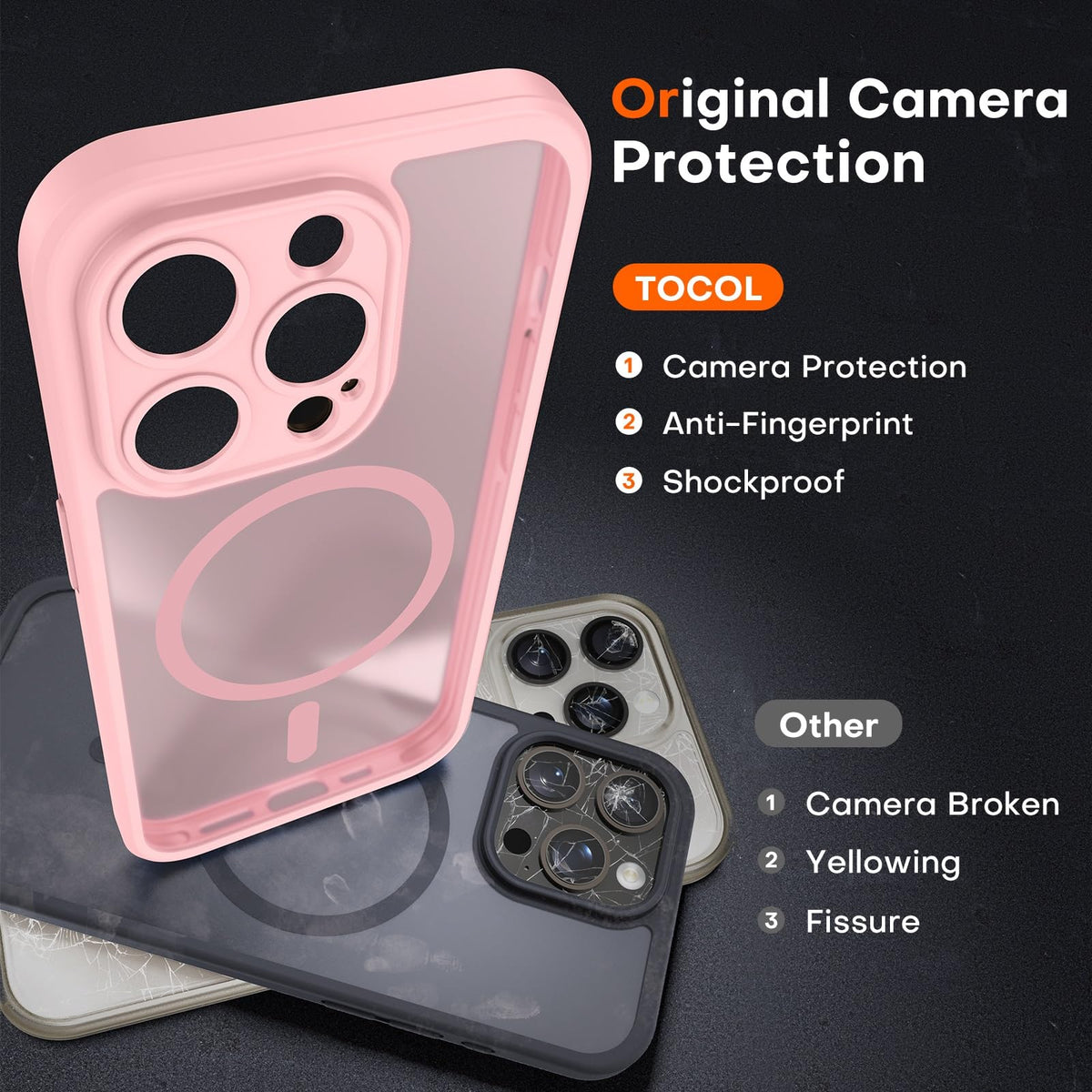 TOCOL for iPhone 15 Pro Max Case, Compatible with MagSafe, Light Pink