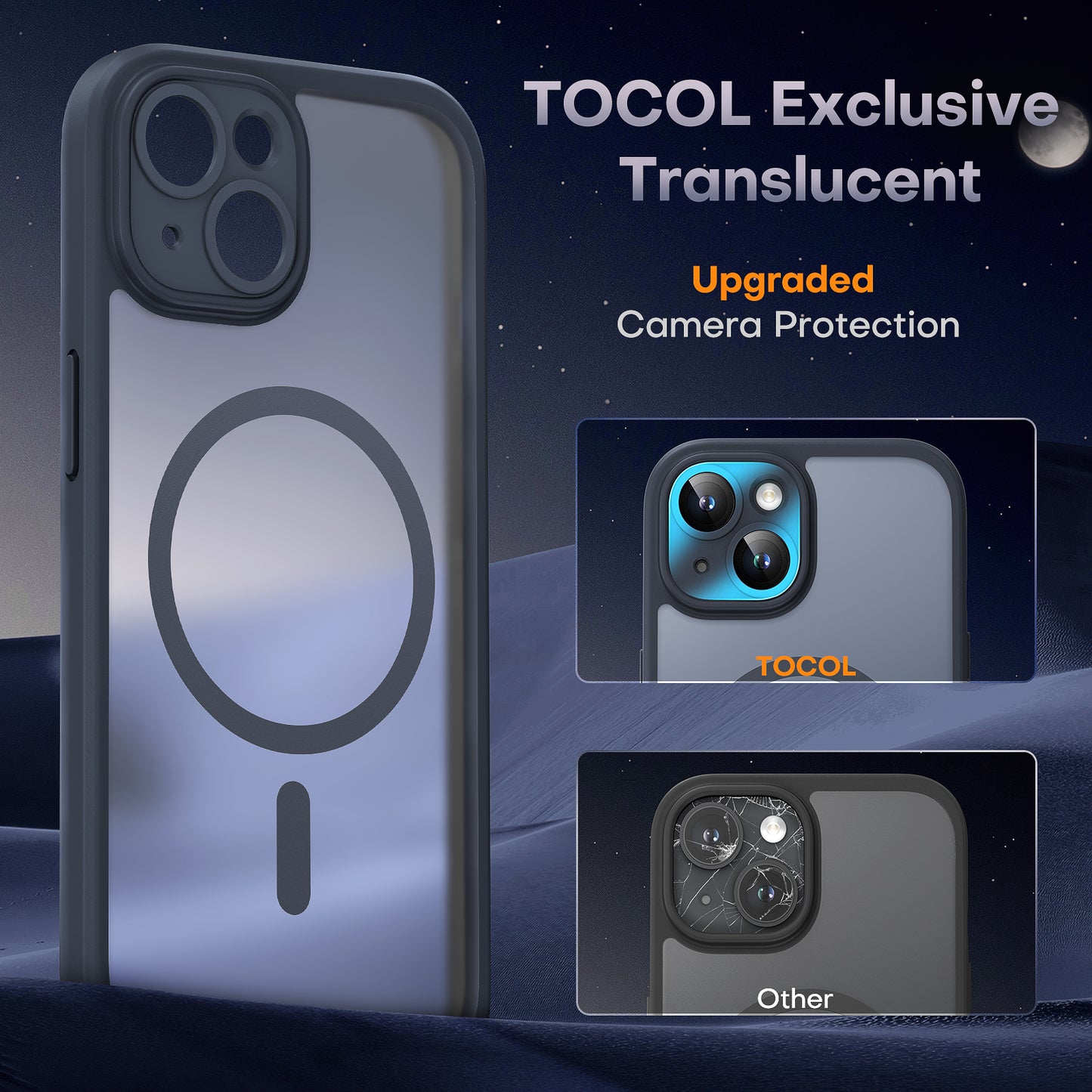 TOCOL for iPhone 13 Case, Compatible with Magsafe, Full Camera Protection, Built-in Magnetic Ring, Drop Protection, Translucent Matte Phone Case for iPhone 13 6.1 inch (Black)