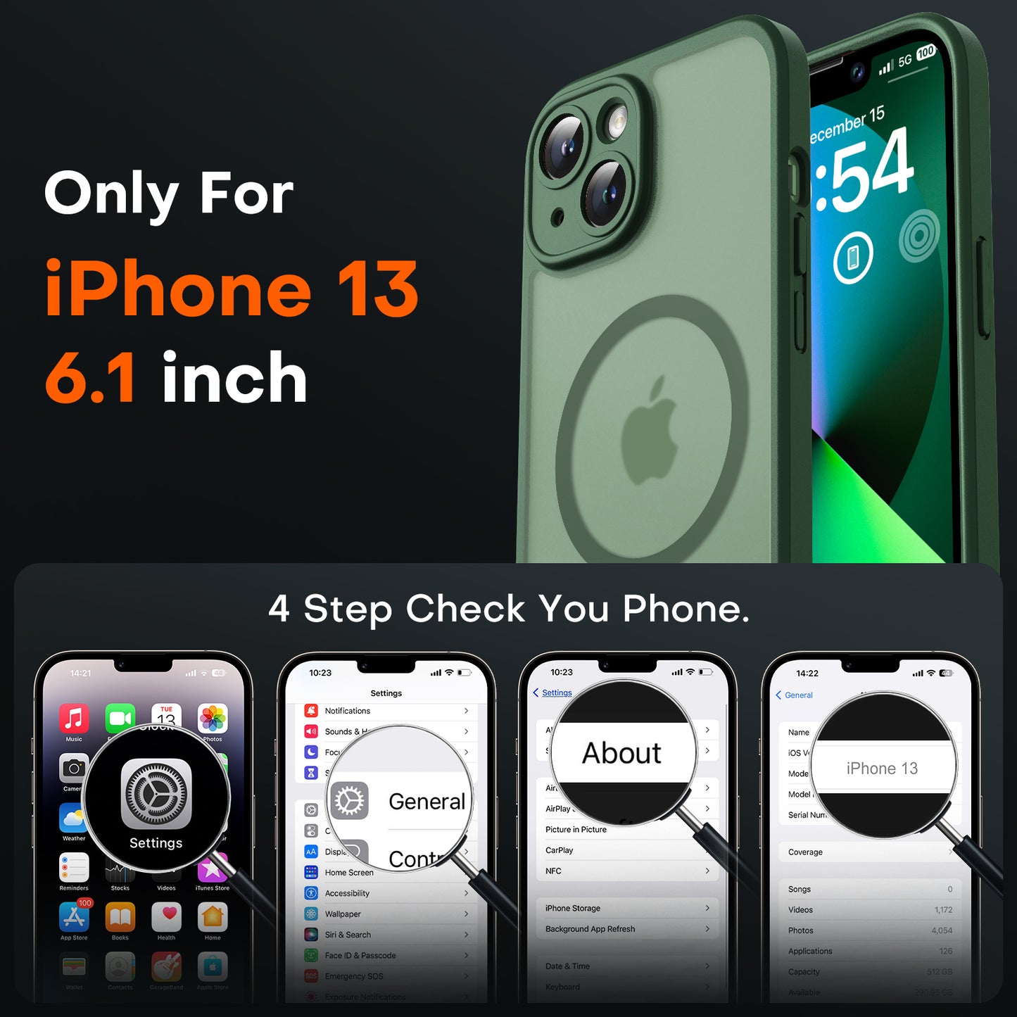 TOCOL for Phone 13 Case, Compatible with Magsafe Charger, Full Camera Protection, Drop Protection, Translucent Matte Phone Case for iPhone 13 6.1 inch (Alpine Green)