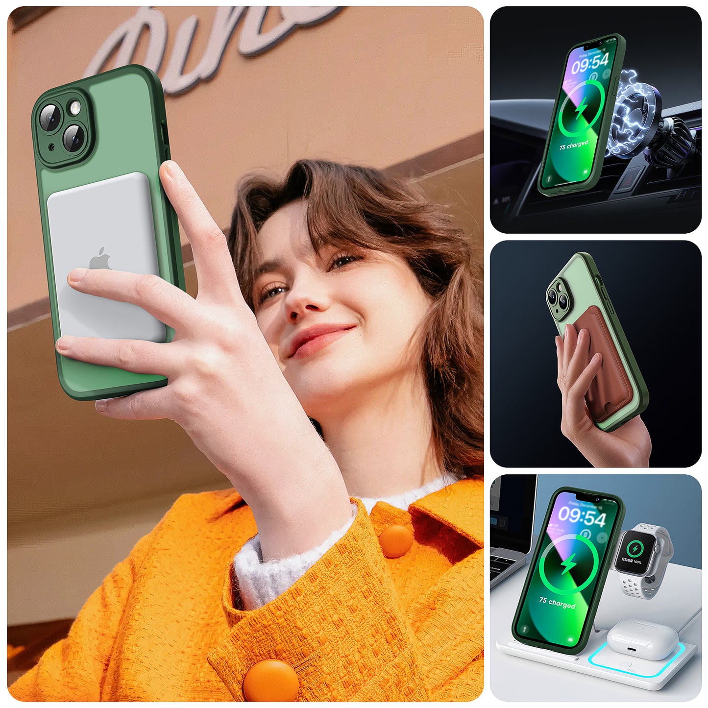 TOCOL for Phone 13 Case, Compatible with Magsafe Charger, Full Camera Protection, Drop Protection, Translucent Matte Phone Case for iPhone 13 6.1 inch (Alpine Green)