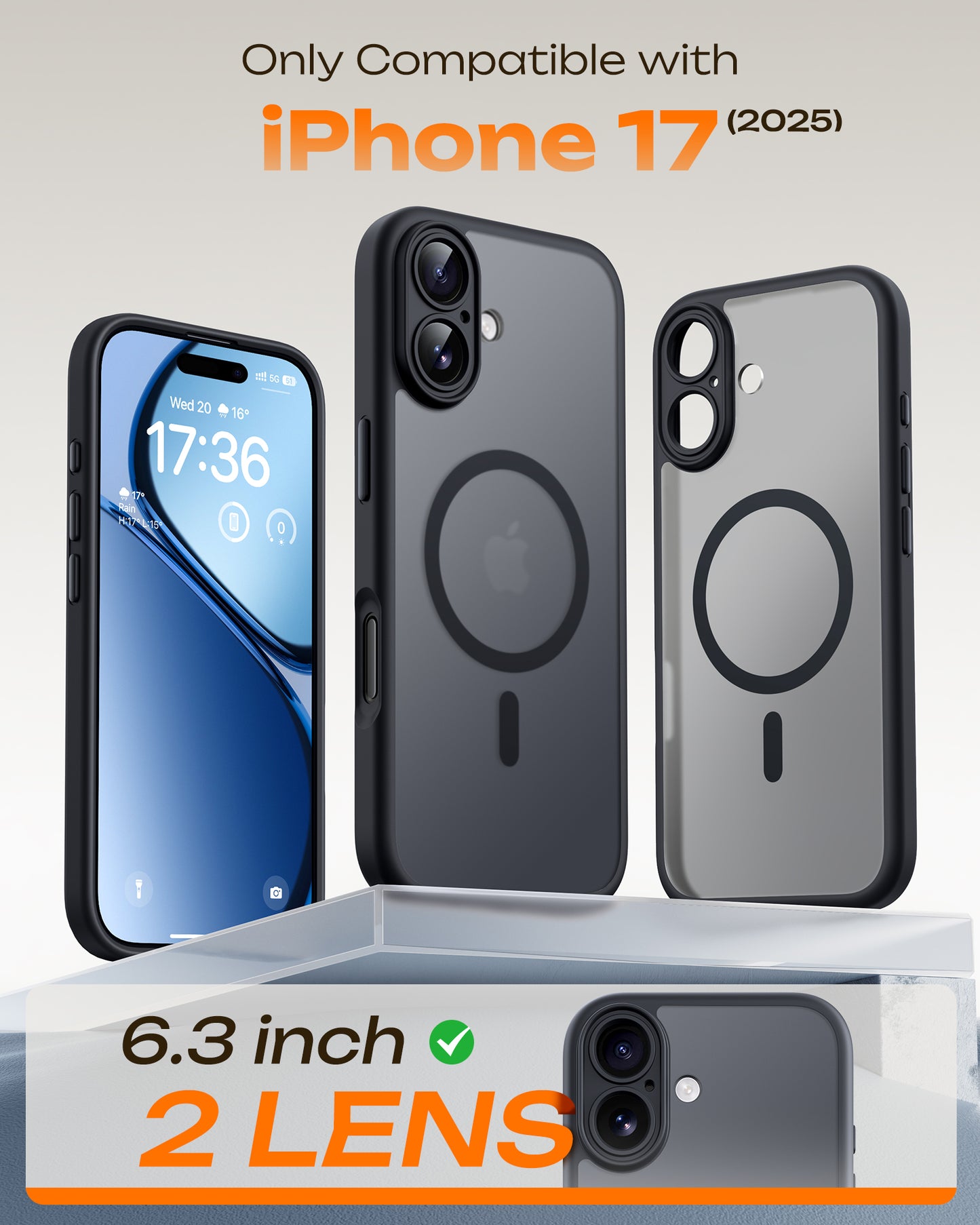 TOCOL for iPhone 17 Case, Compatible with Magsafe, Full Camera Protection, Built-in Magnets, Drop Protection, Translucent Matte Phone Case for iPhone 17 6.3 inch (Black)